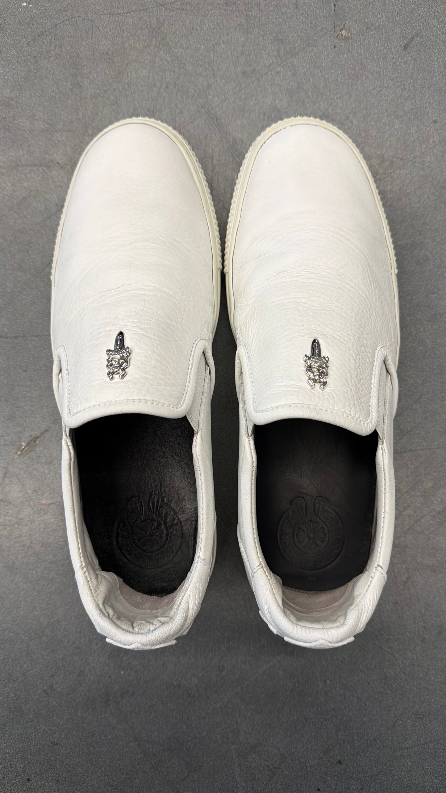 CHROME HEARTS DAGGER SLIP ON WHITE LEATHER SHOES
