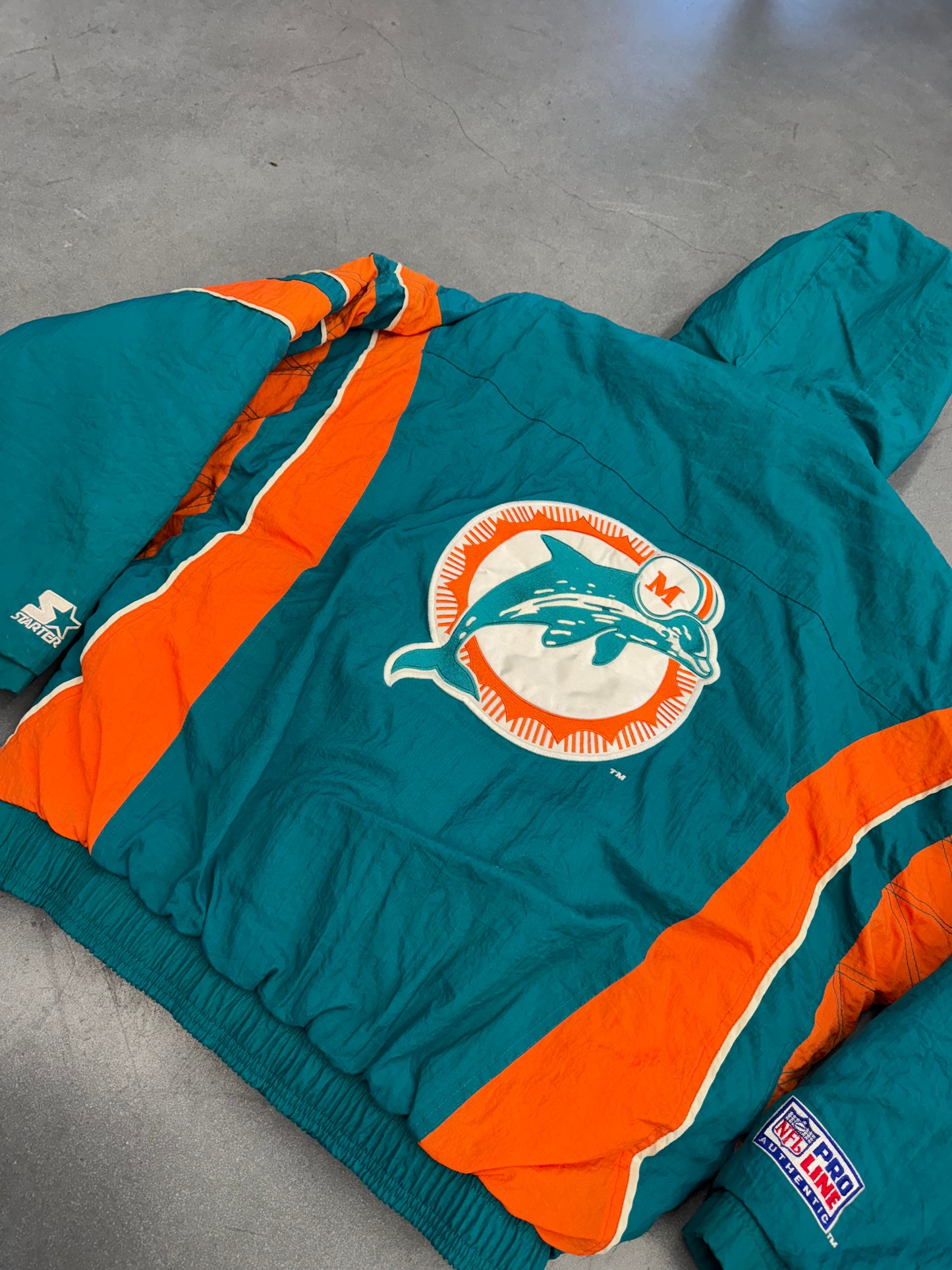 90S MIAMI DOLPHINS STARTER PRO LINE 1/2 ZIP PUFFER JACKET