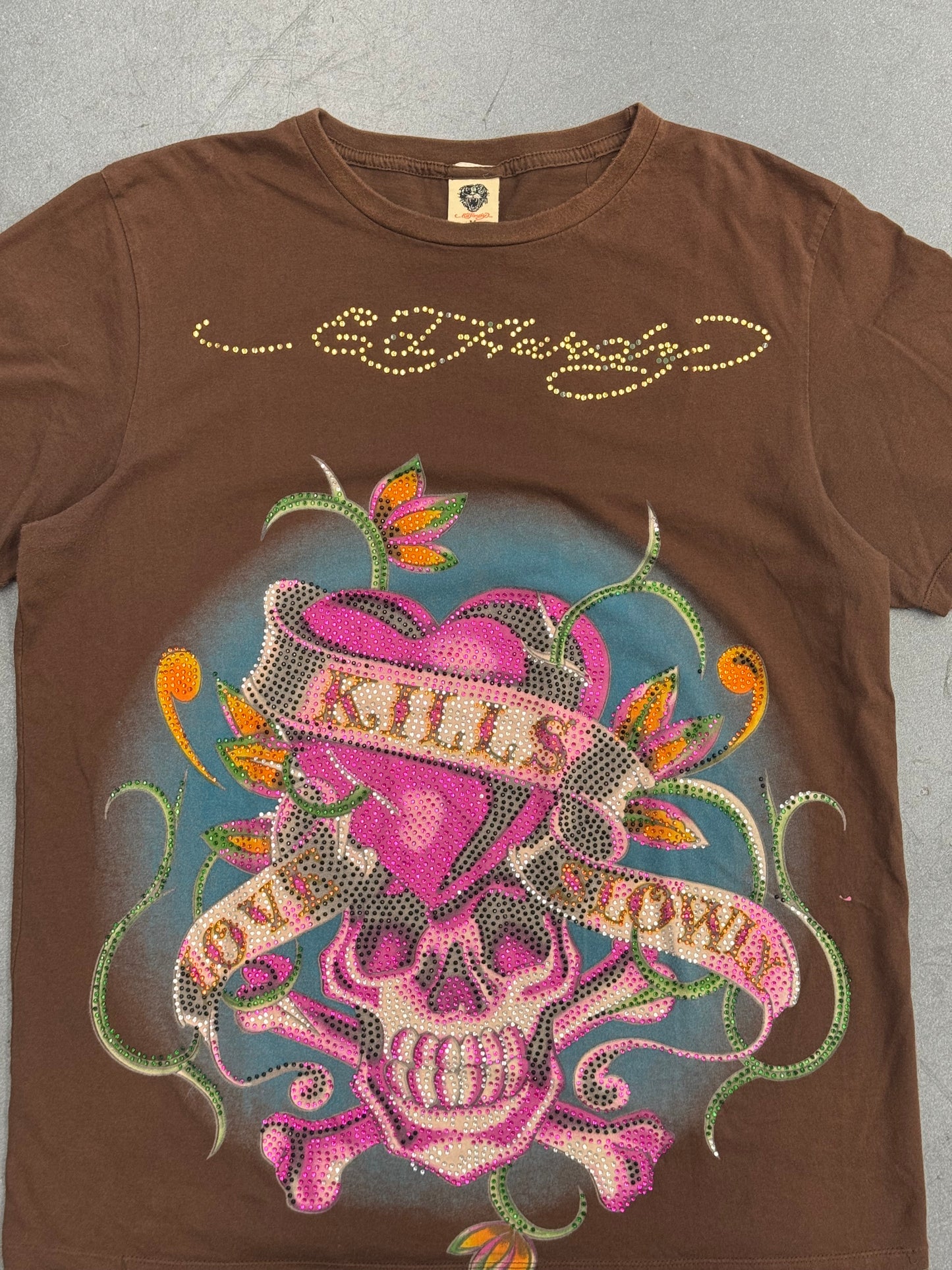 Y2K ED HARDY RHINESTONE LOVE KILLS SKULL TEE