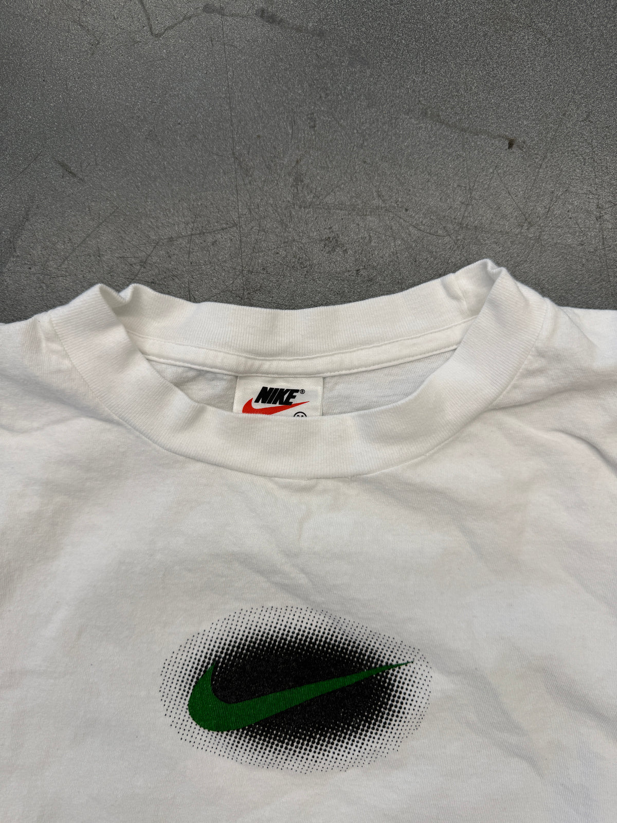 90S NIKE DENNIS RODMAN CENTER SWOOSH TEE - GREEN HAIR (WHITE/RED TAG)