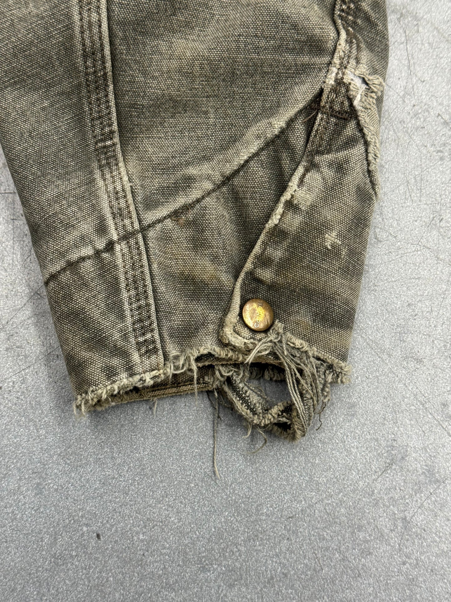 90S CARHARTT PLAID-LINED ZIP-UP CANVAS COLLARED WORK JACKET (J97MOS)