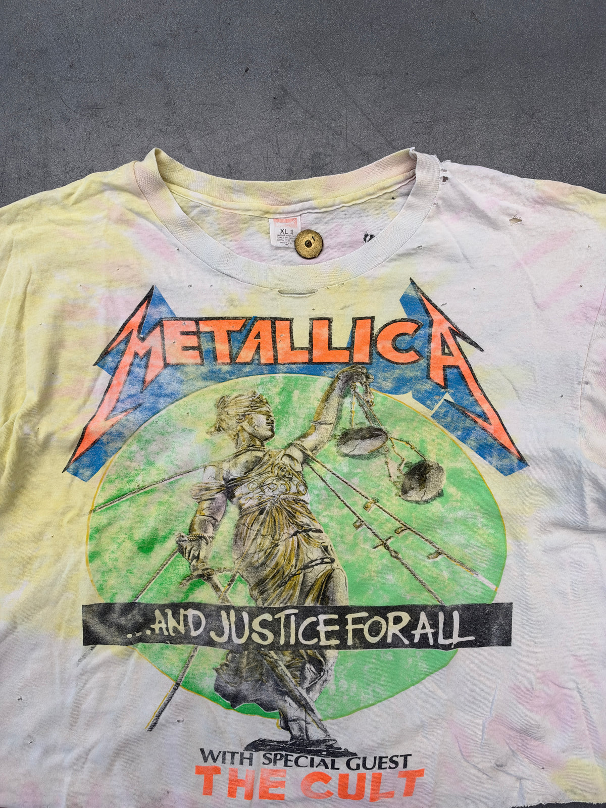 1988 METALLICA ...AND JUSTICE FOR ALL TOUR WITH SPECIAL GUEST THE CULT TIE-DYE TEE (HANES TAG)