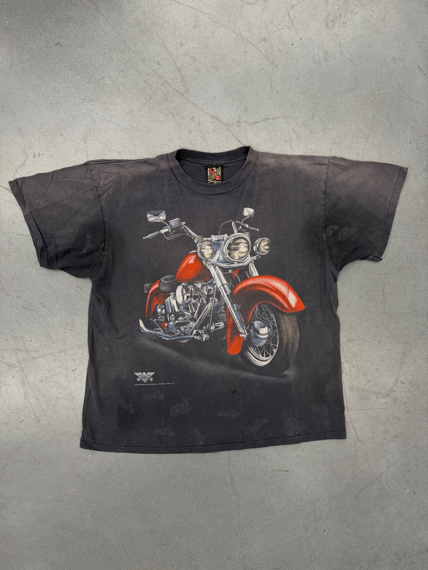 1994 AMERICAN BIKER AL EVERS CUSTOMS CYCLES OKINAWA, JAPAN 3D EMBLEM TEE (3D EMBLEM TAG)