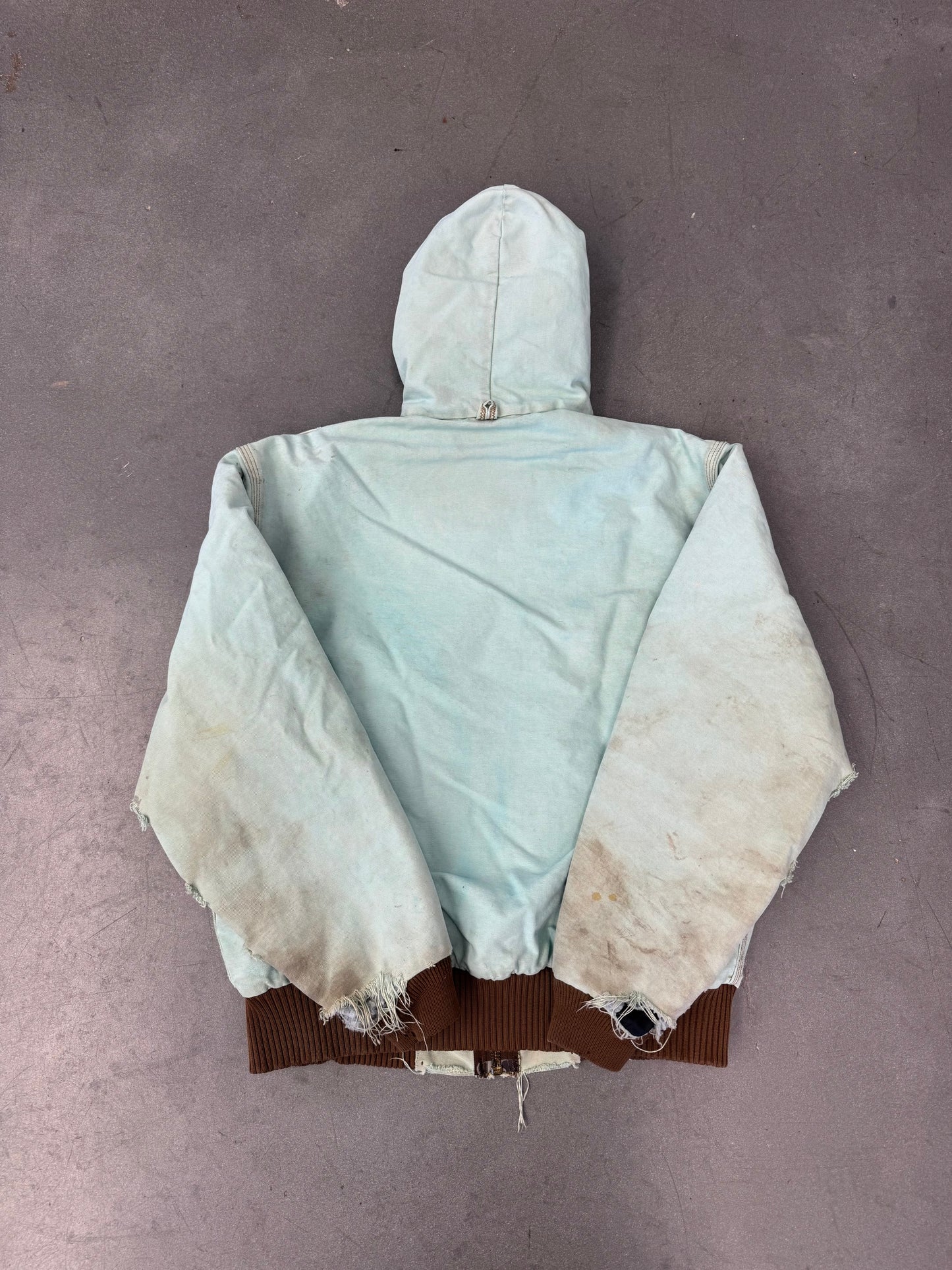 90S CARHARTT INSULATED ZIP-UP DISTRESSED CANVAS WORK JACKET (FADED TAG) (TURQUOISE/BROWN)