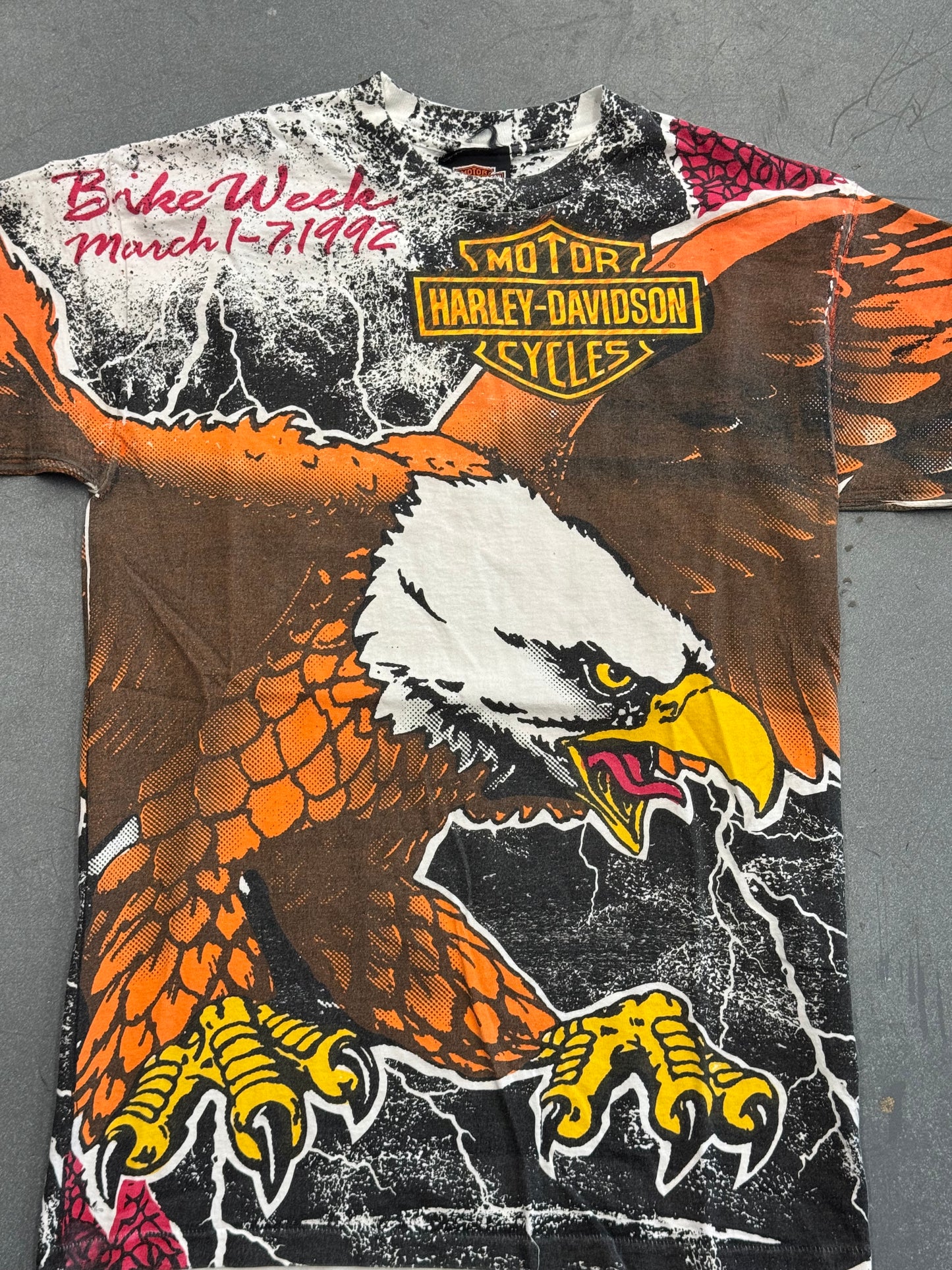 1992 HARLEY-DAVIDSON BIKE WEEK EAGLE AOP TEE (BLACK HARLEY TAG)