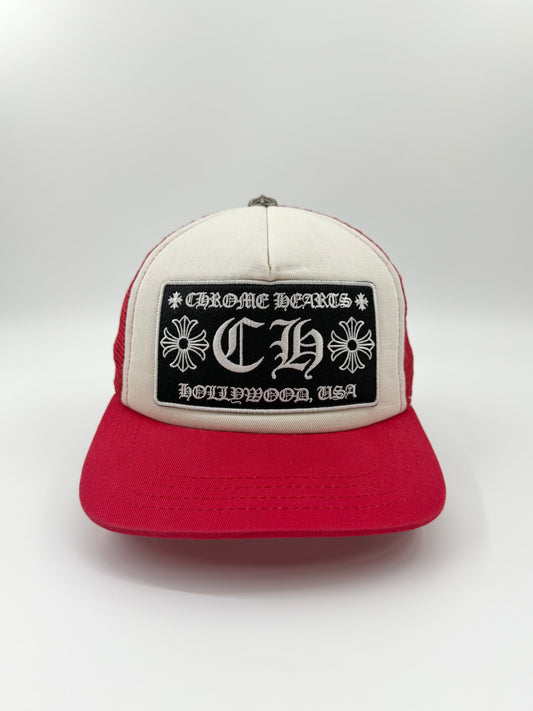 CHROME HEARTS CH HOLLYWOOD, USA TRUCKER HAT - RED/WHITE/BLACK
