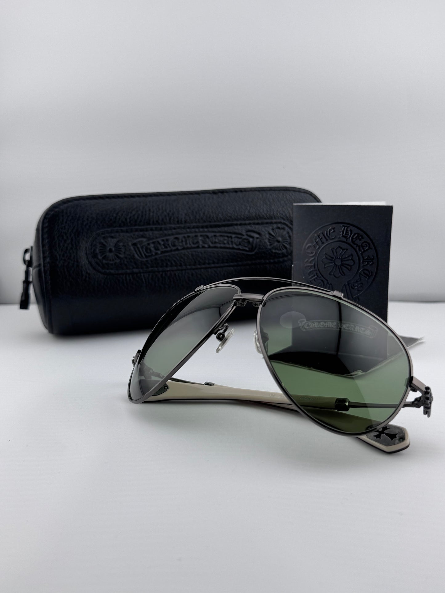 CHROME HEARTS STONED WHITE/BROWN SUNGLASSES (WITH CASE)