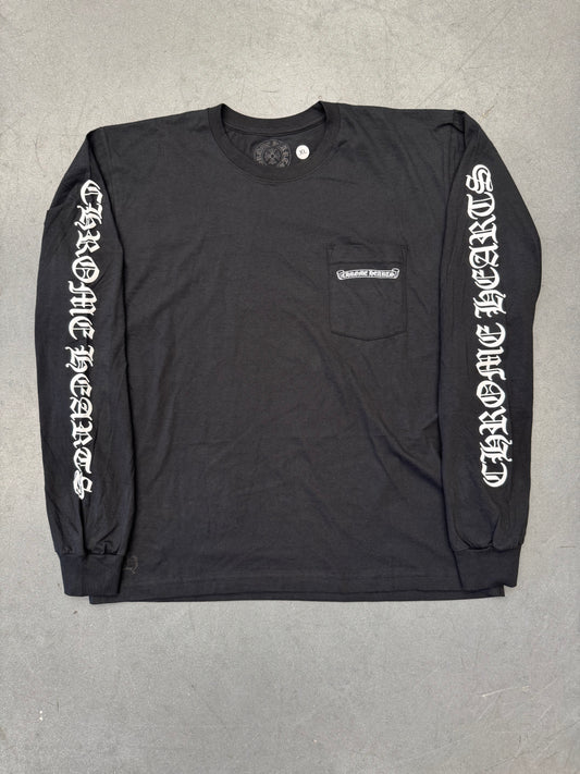 CHROME HEARTS SCROLL POCKET LONG SLEEVE TEE - BLACK/WHITE