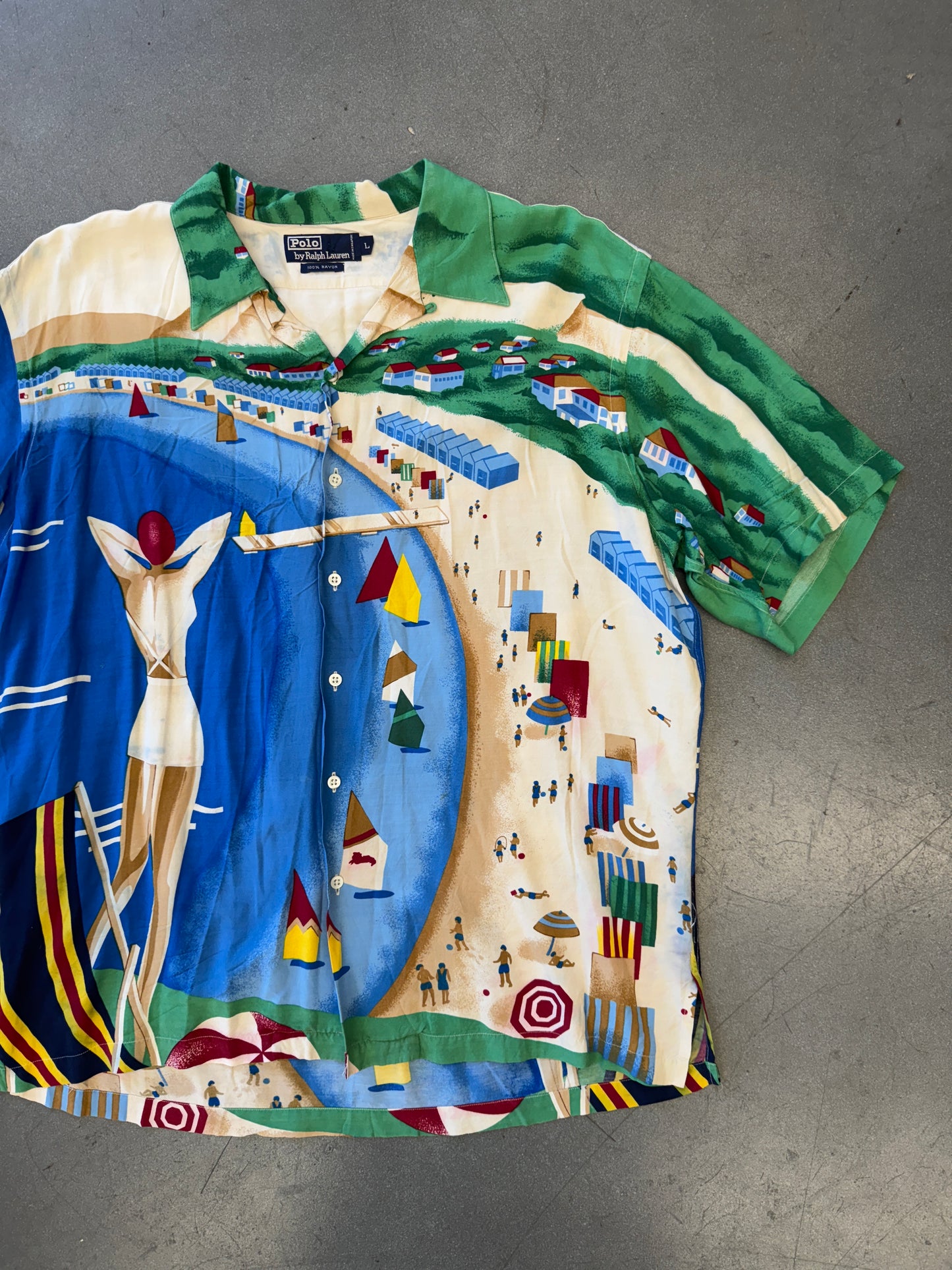 90S VINTAGE POLO RALPH LAUREN ORIGINAL RIVIERA ITALIA BUTTON UP RAYON SHIRT