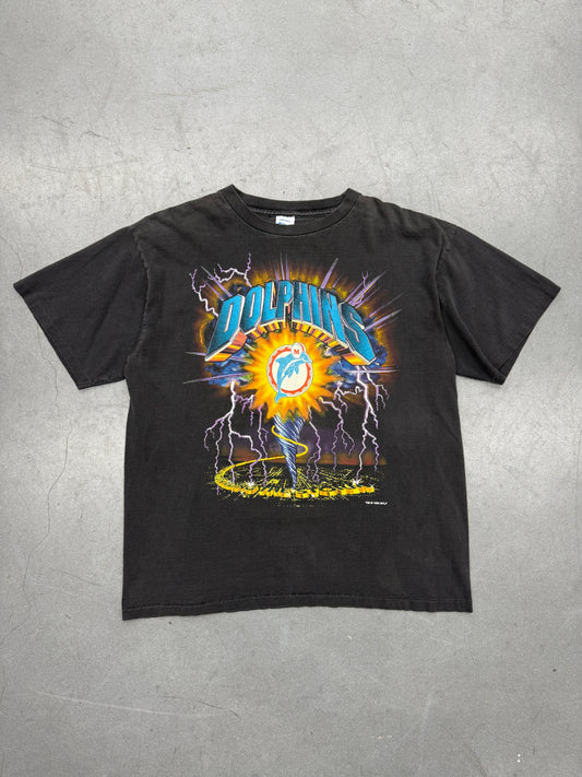 1993 MIAMI DOLPHINS "RIDING THE STORM" LIGHTNING TEE (SALEM TAG)