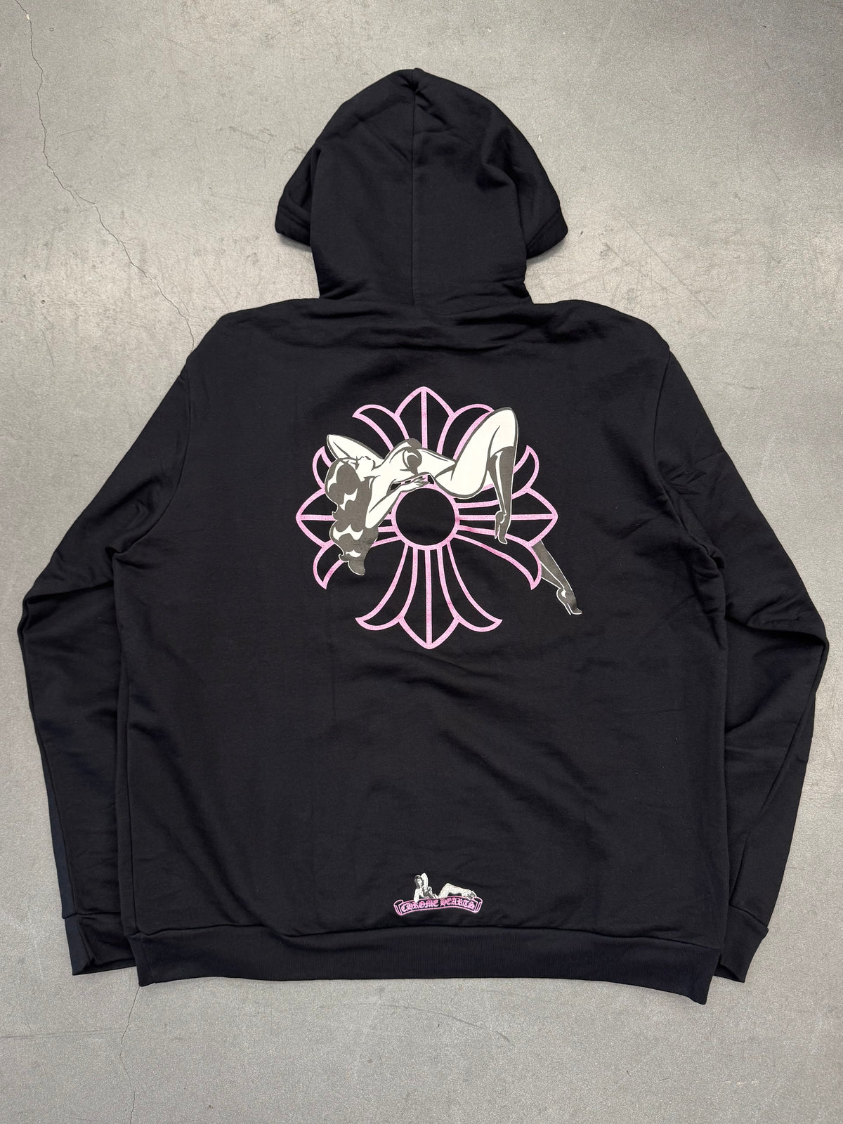 CHROME HEARTS DEADLY DOLL METALLIC FUSCHIA CROSS PULLOVER HOODIE