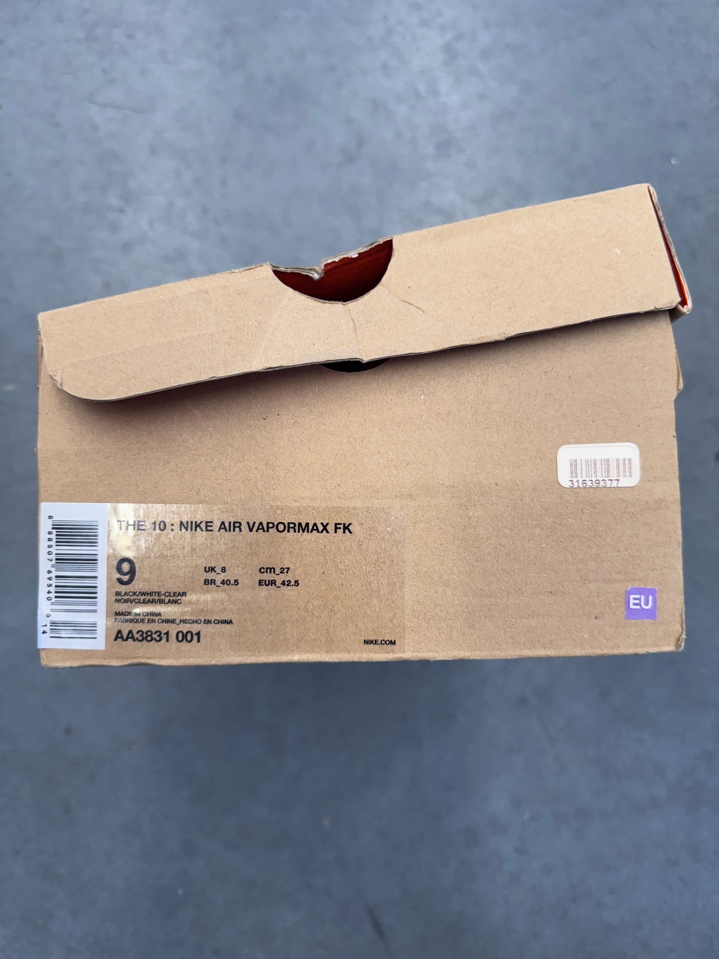 2017 SIZE 9 OFF-WHITE X NIKE THE TEN VAPORMAX (PRE OWNED WITH BOX AND ZIP TIE NO EXTRA LACES)