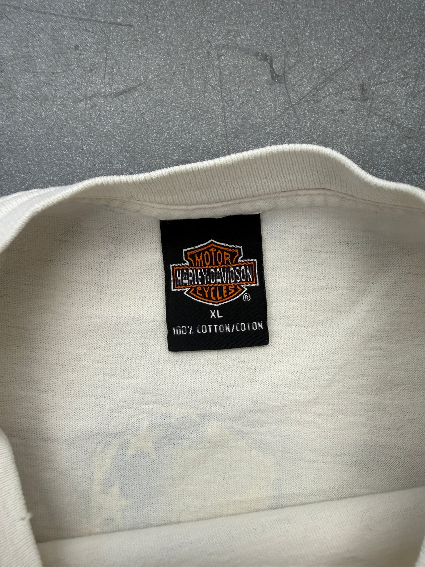 90S HARLEY-DAVIDSON FRANKLIN, TN COOL SPRINGS BIKER FLAME SLEEVE LS MULLET TEE