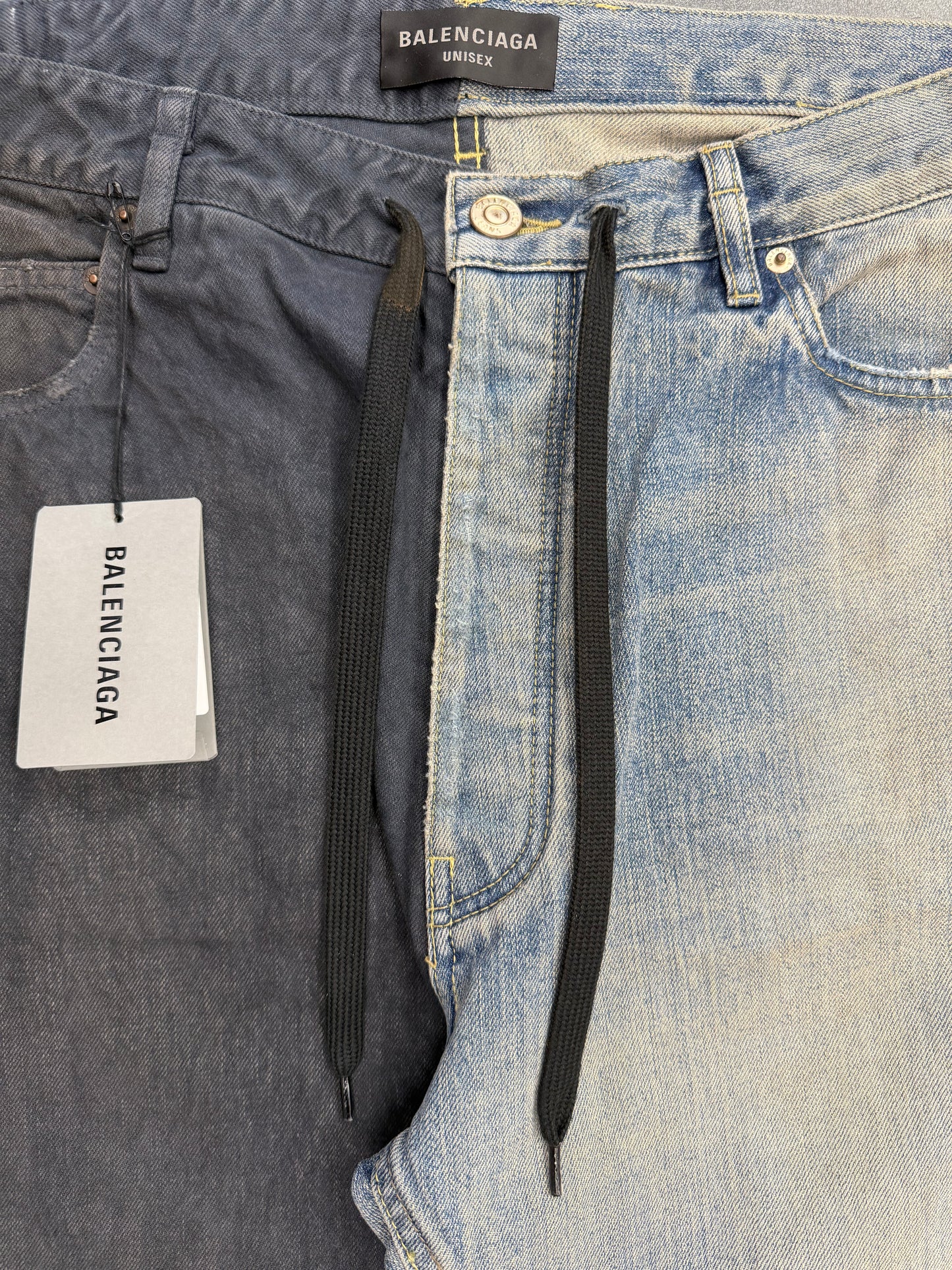 BALENCIAGA FIFTY-FIFTY JEANS BLACK/MEDIUM WASH - NWT