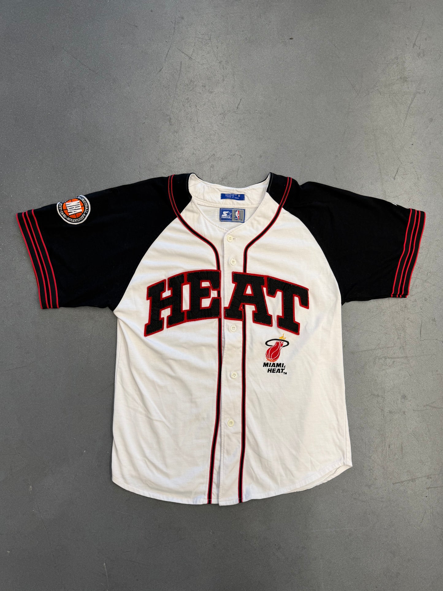 90S STARTER MIAMI HEAT BUTTON UP COTTON BASEBALL JERSEY
