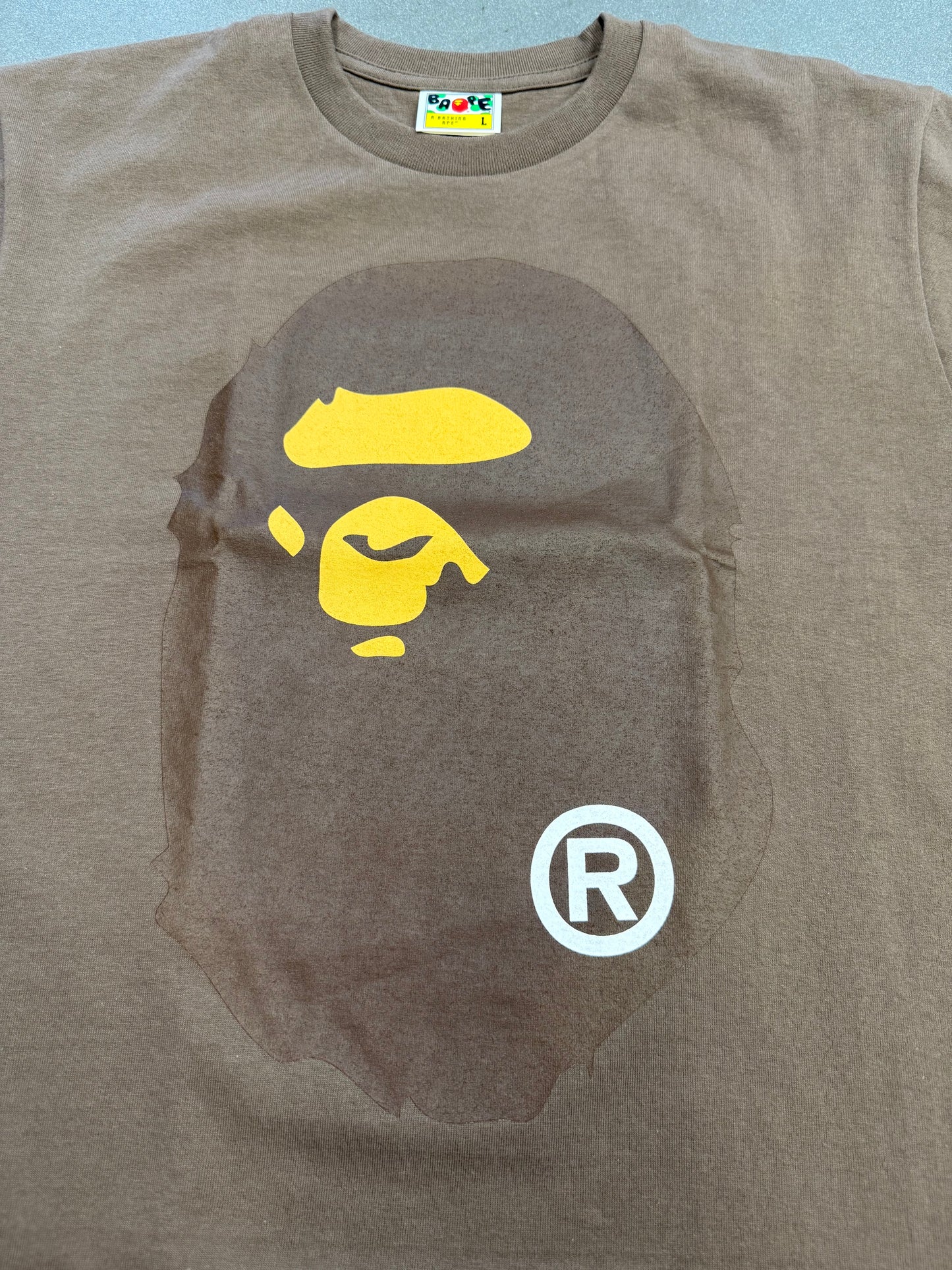FW23 A BATHING APE BAPE BIG APE HEAD TEE - BROWN (L) (NEW IN BAG)