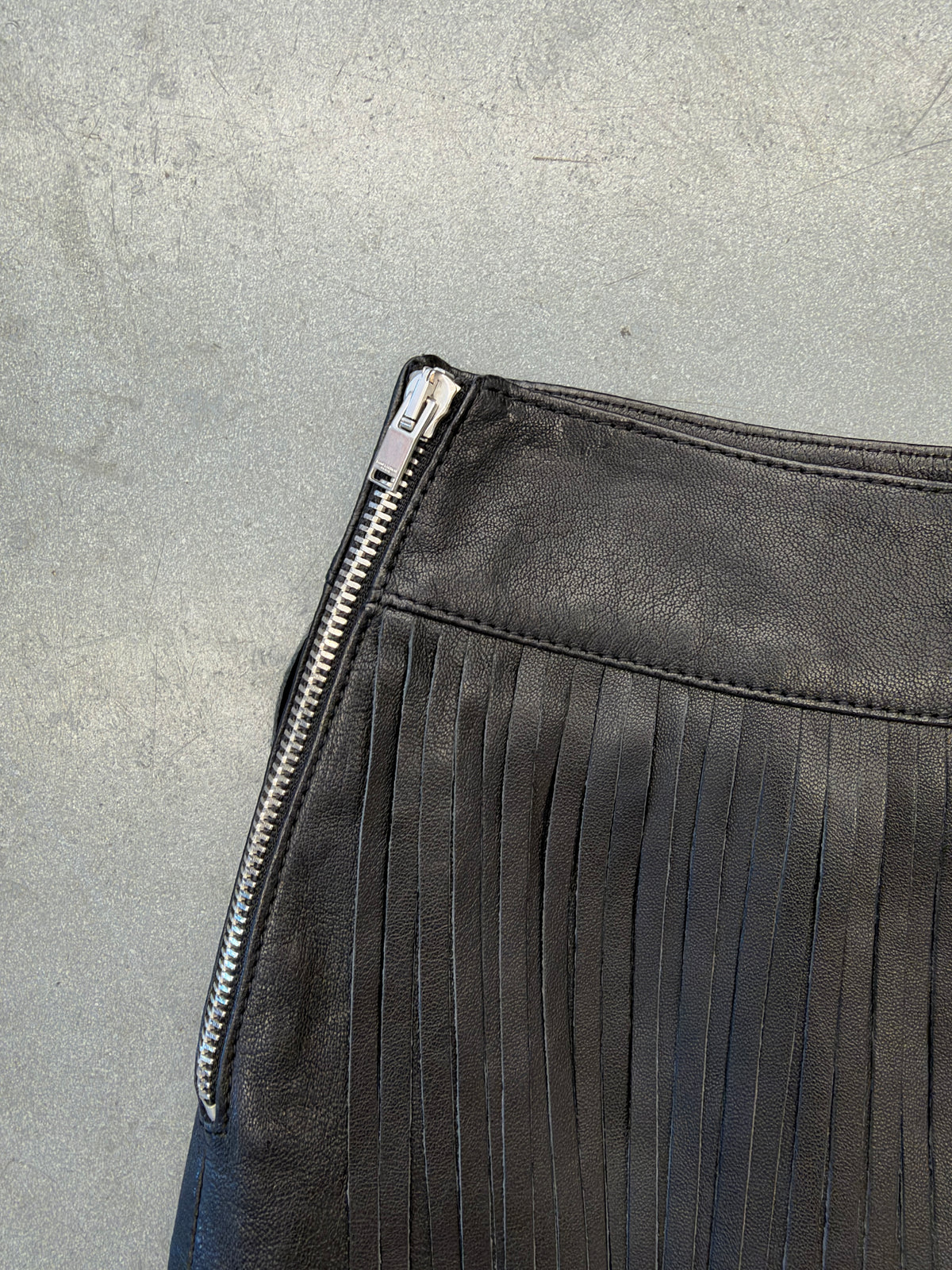 2015 SAINT LAURENT PARIS LEATHER FRINGE SKIRT