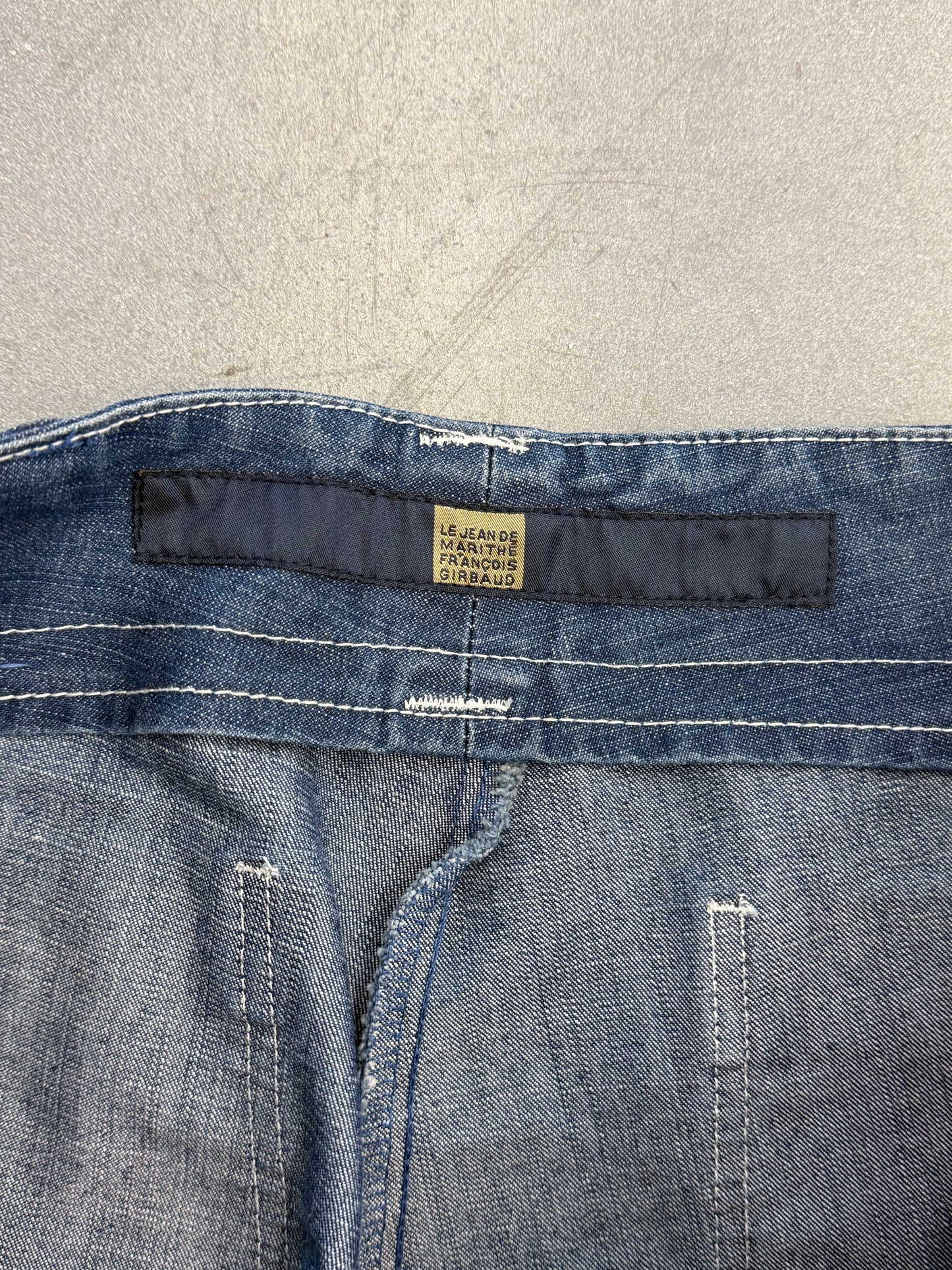 VINTAGE MARITHE FRANCOIS GIRBAUD SHUTTLE STRAP DENIM JEANS - MUSTARD STRAPS (38)