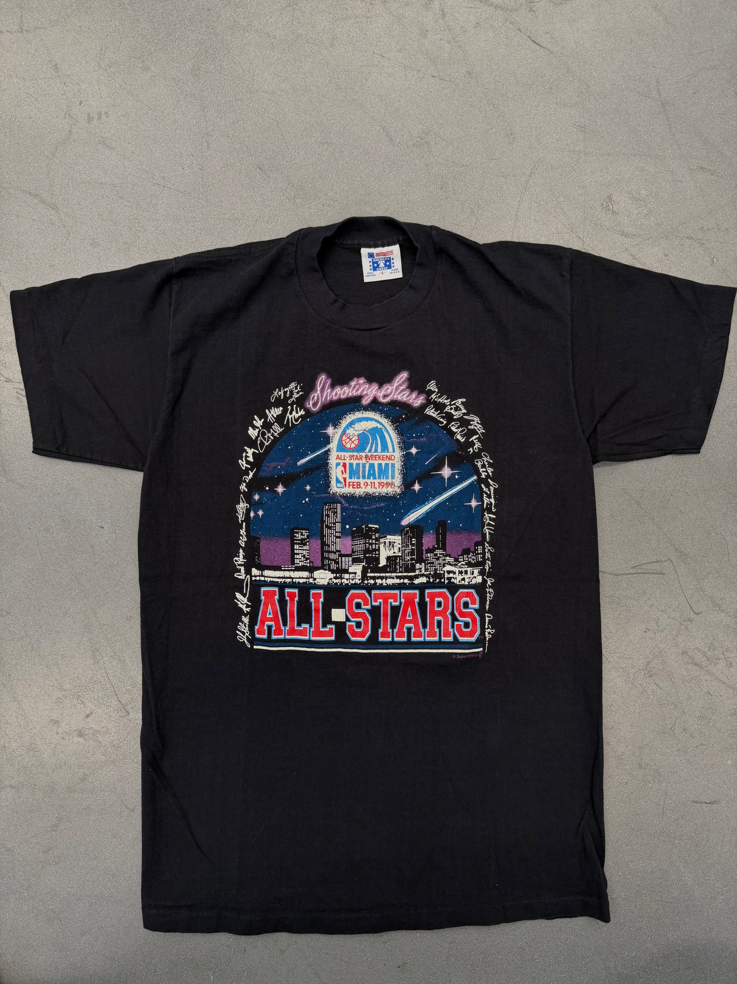1990 SHOOTING STARS ALL-STAR WEEKEND MIAMI TEE (AMERICA'S FINEST TAG)