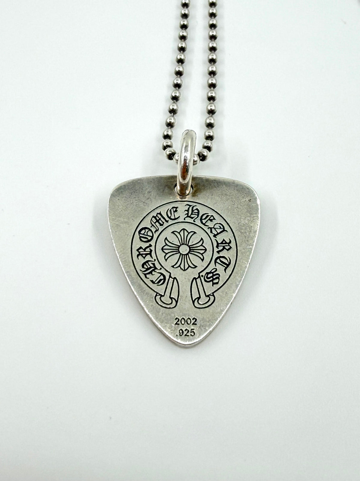 CHROME HEARTS ROLLING STONES GUITAR PICK SILVER PENDANT + 30 INCH BALL CHAIN