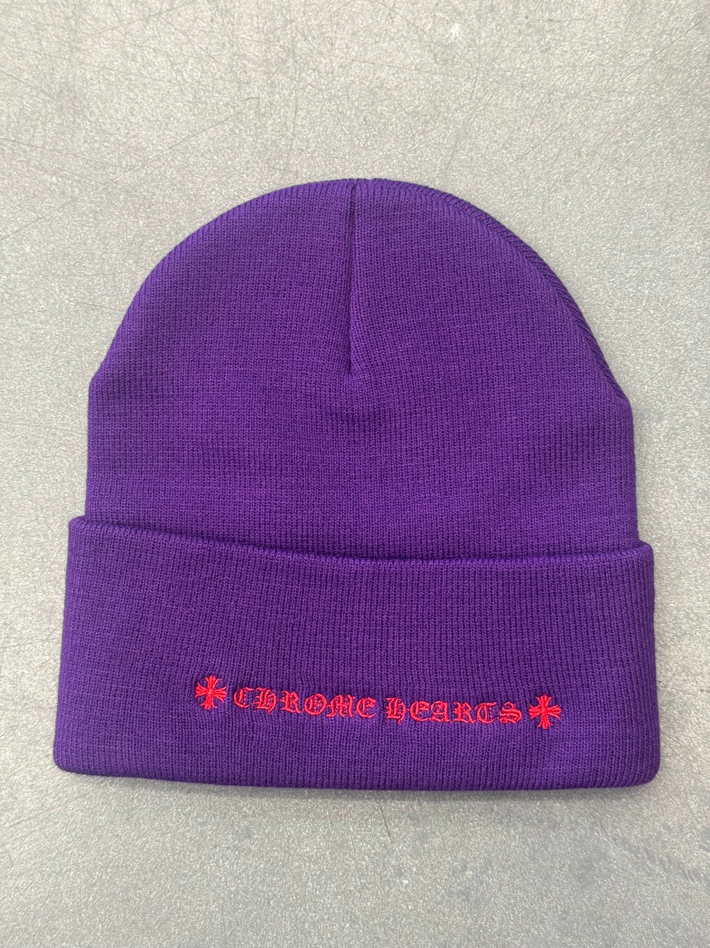 CHROME HEARTS TRIPLE CROSS WATCH CAP - PURPLE/RED