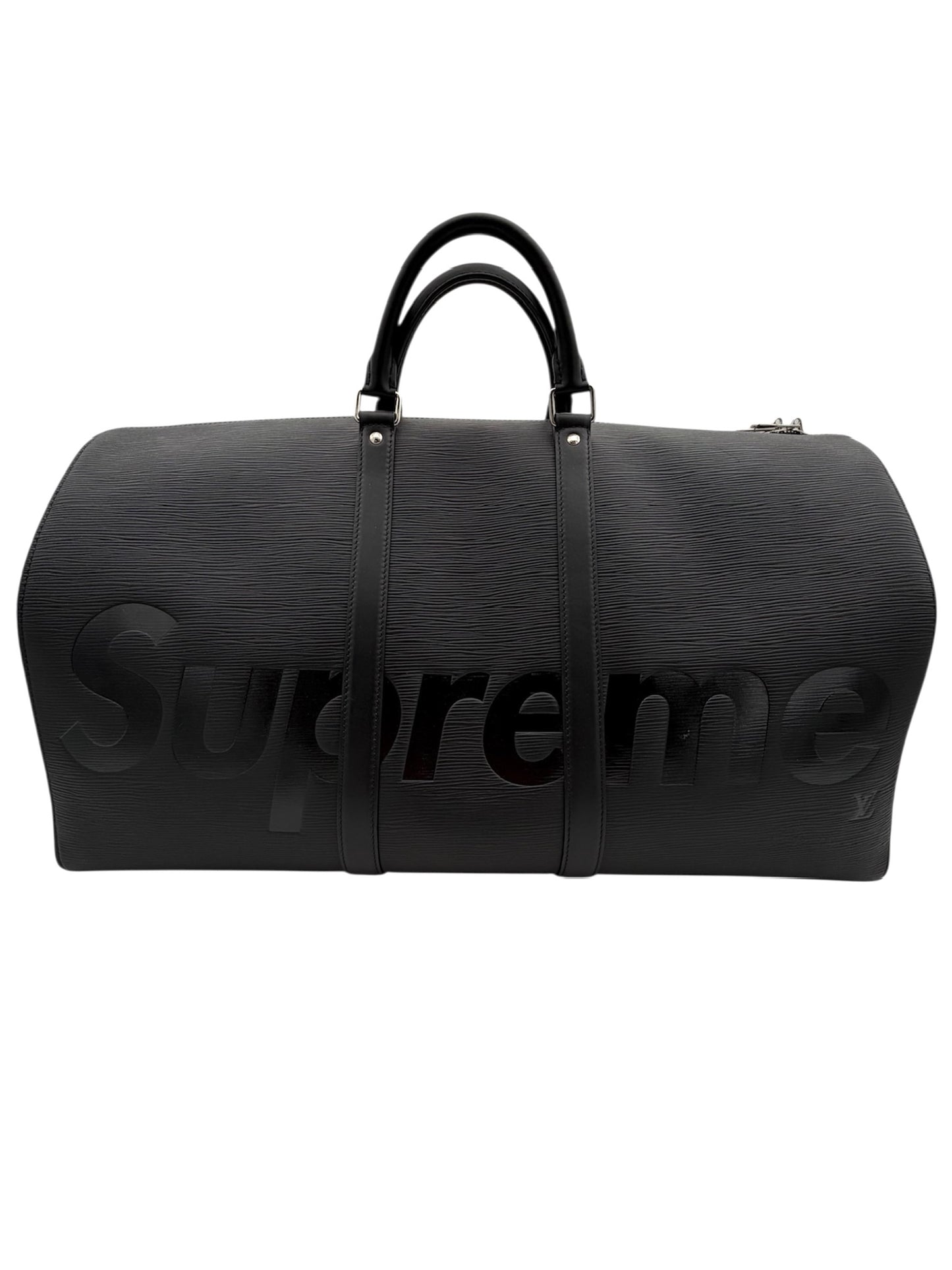 FW17 LOUIS VUITTON SUPREME KEEPALL BANDOULIERE 55 BLACK EPI LEATHER DUFFLE BAG