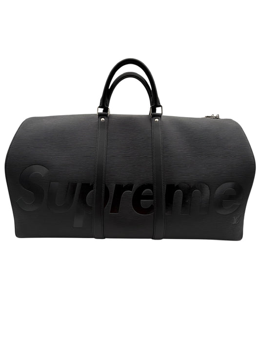 FW17 LOUIS VUITTON SUPREME KEEPALL BANDOULIERE 55 BLACK EPI LEATHER DUFFLE BAG
