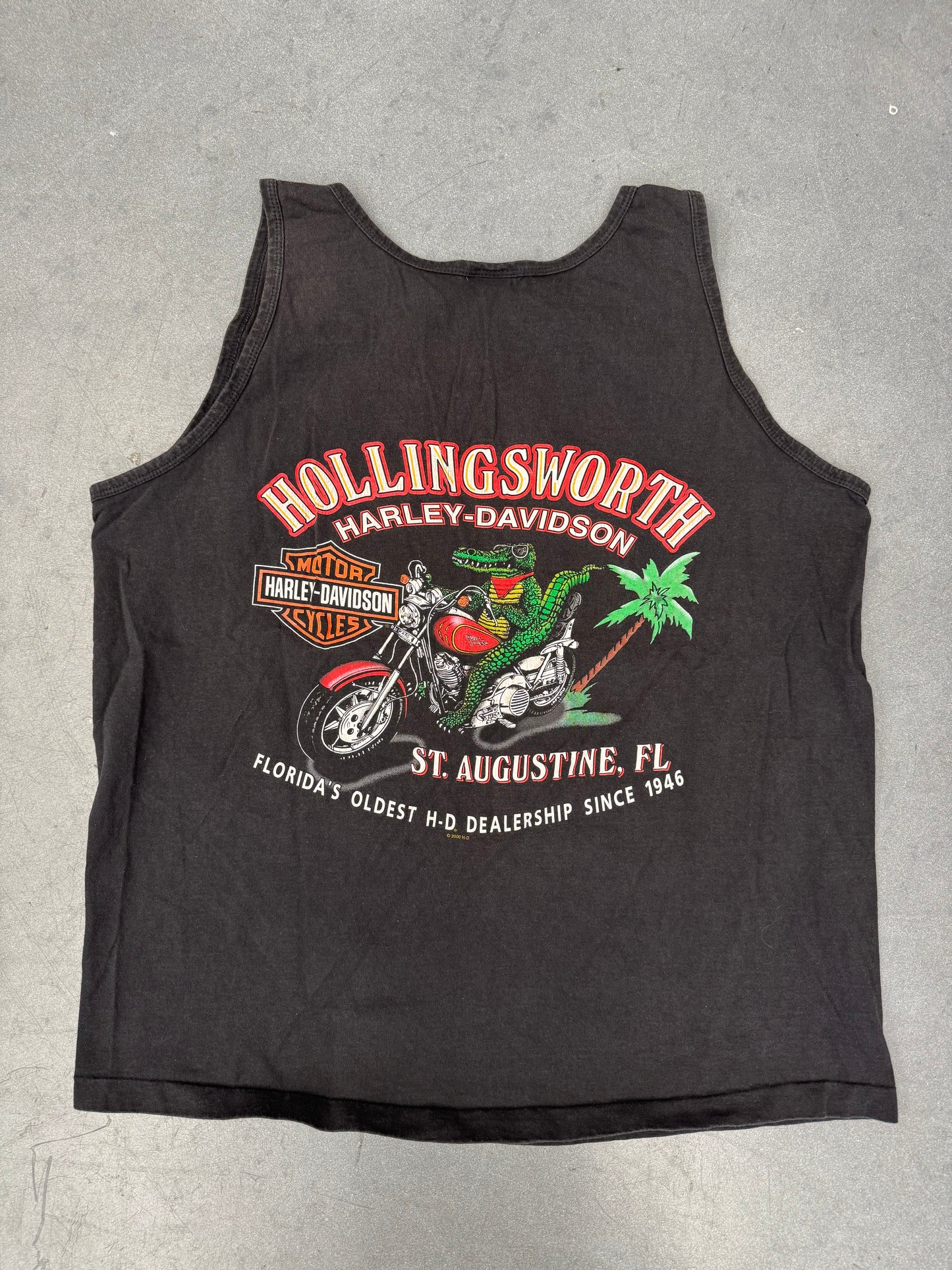 2003 HARLEY-DAVIDSON HOLLINGSSOWRTH ST. AUGUSTINE, FLORIDA GATOR ON BIKE TEE (HARLEY TAG)