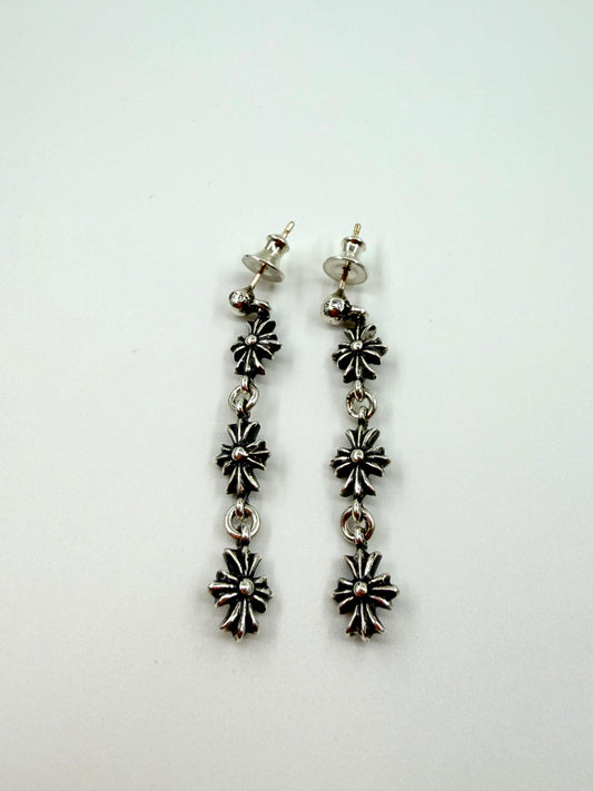 CHROME HEARTS TINY E DROP 3 SILVER EARRINGS (SET 0F 2)