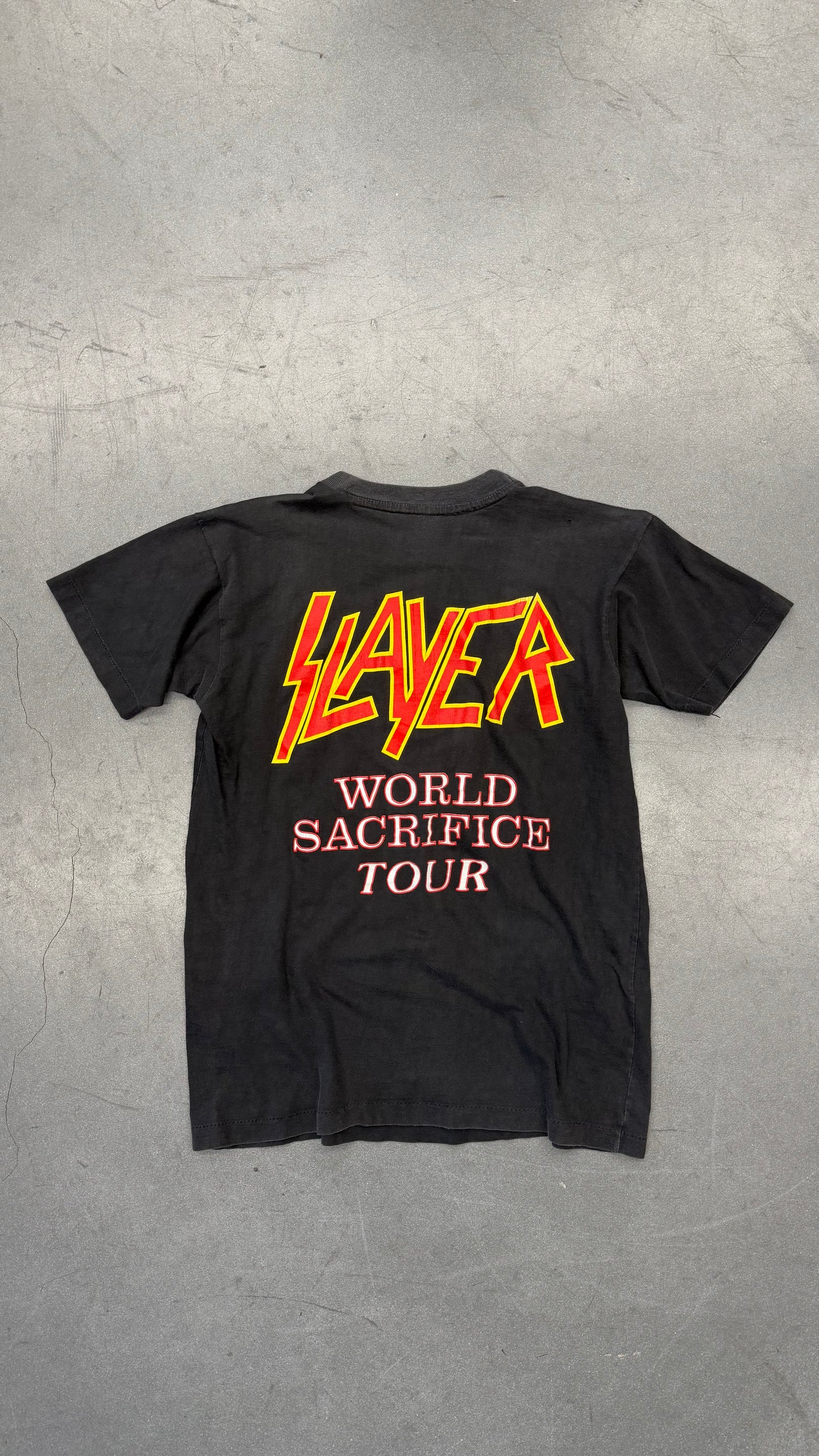 1988 SLAYER WORLD SACRIFICE TOUR TEST PRINT TEE (PULLED TAG)