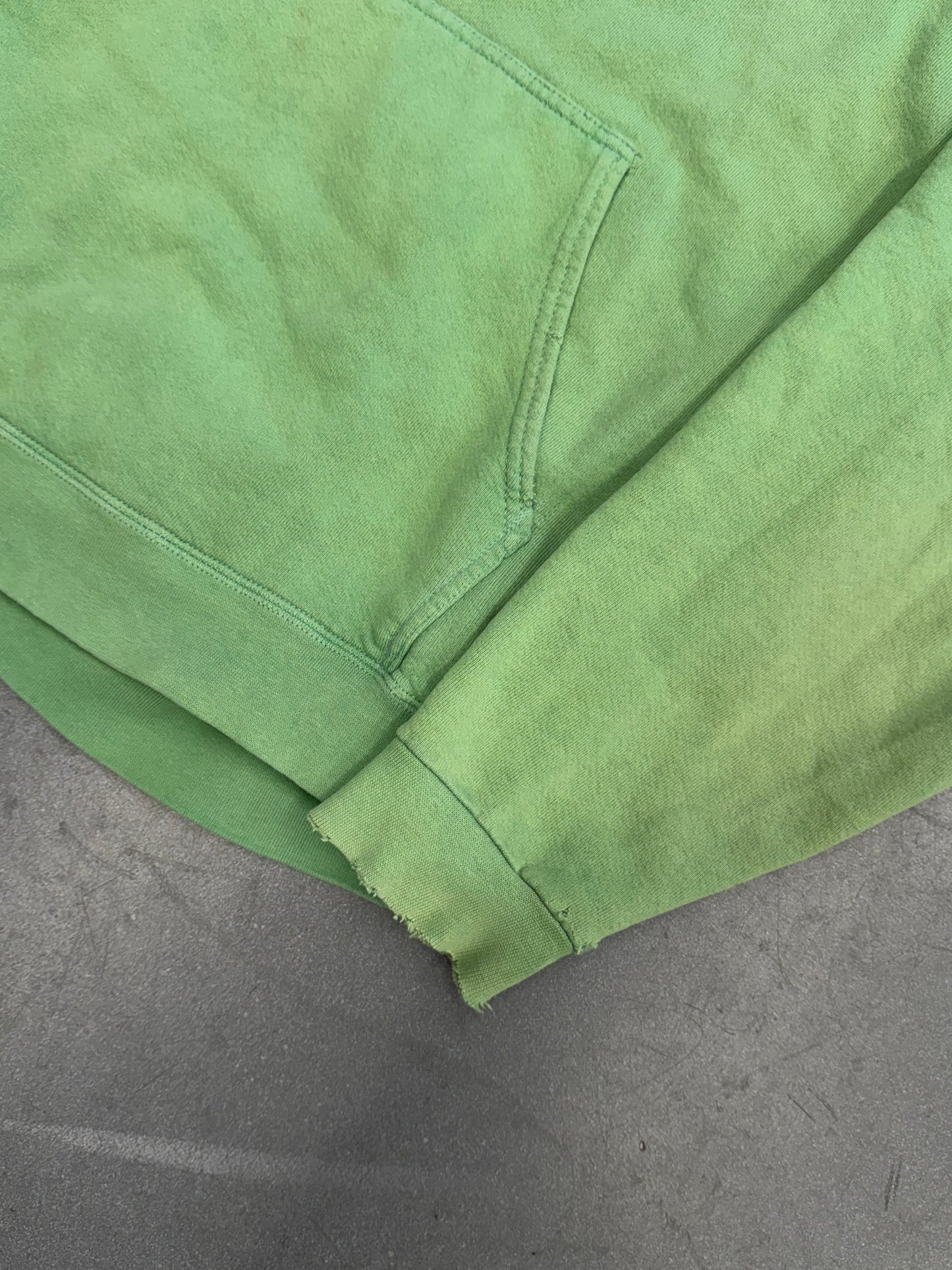 90S DISTRESSED NIKE SIDE SWOOSH PULLOVER HOODIE - GREEN OVER-DYED (NIKE RED SWOOSH TAG)