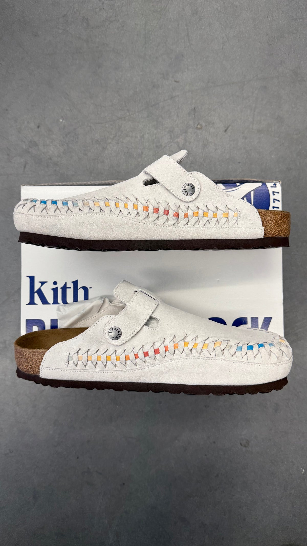 2025 KITH BIRKENSTOCK BOSTON BRAIDED SUEDE ANTIQUE WHITE TIE DYE