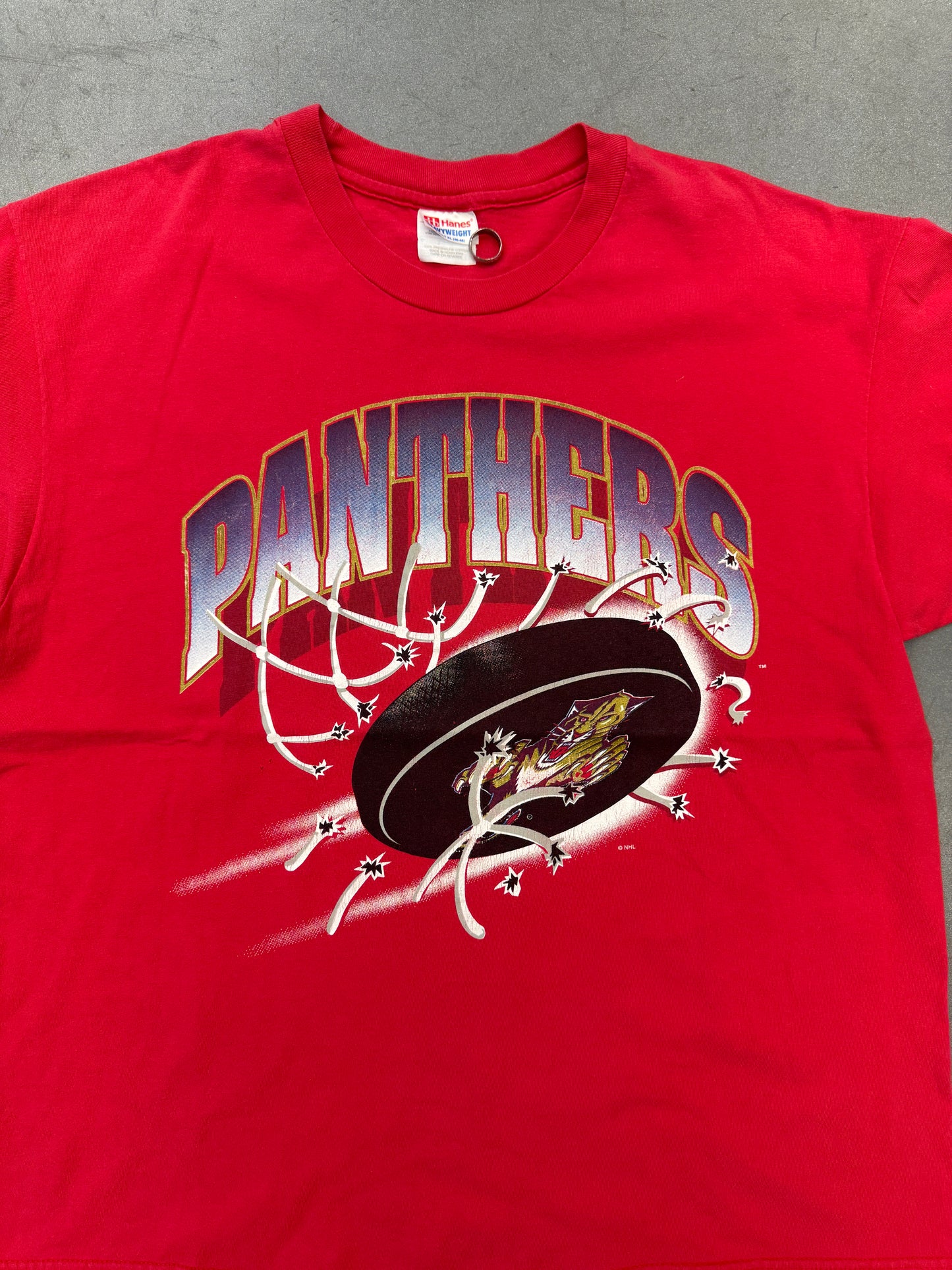 90'S FLORIDA PANTHERS PUCK BREAKTHROUGH NET TEE (HANES HEAVYWEIGHT TAG)