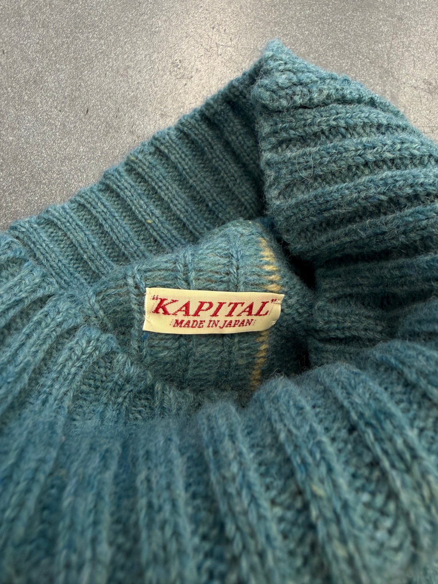 KAPITAL 5G BONE KNIT HIGH NECK SWEATER BLUE