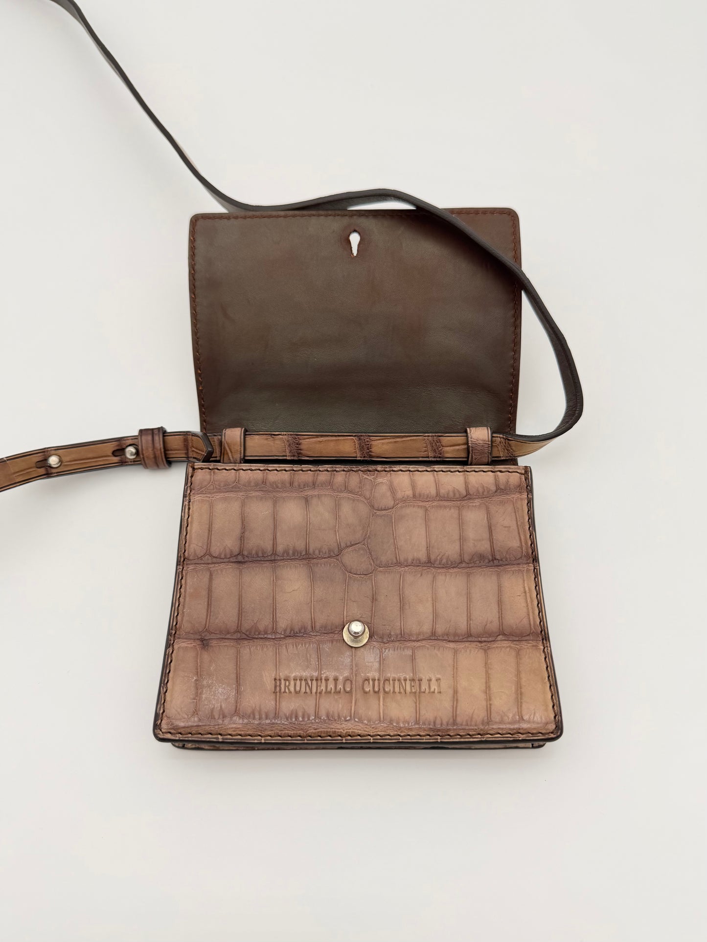 BRUNELLO CUCINELLI CROCODILE SMALL CRISSCROSS BAG
