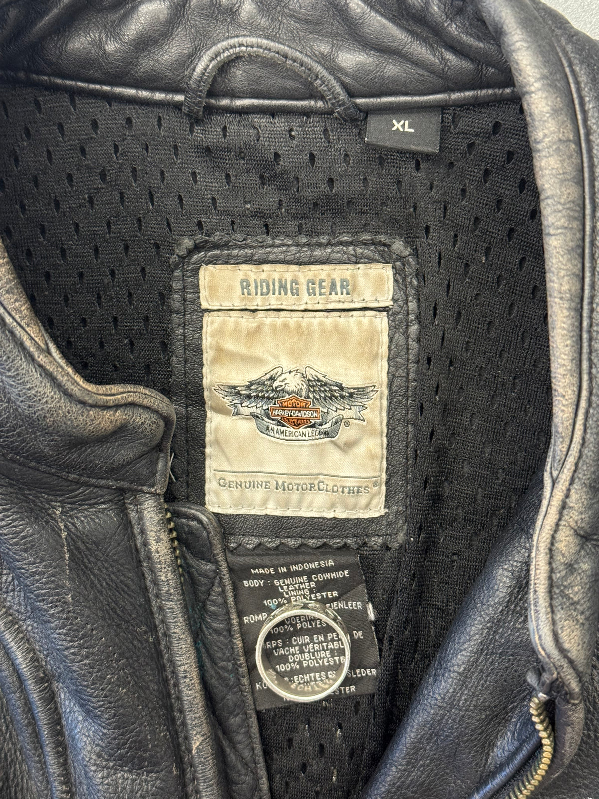 2012 HARLEY-DAVIDSON DOUBLE-BELTED WAIST STUDDED LOGO LEATHER JACKET