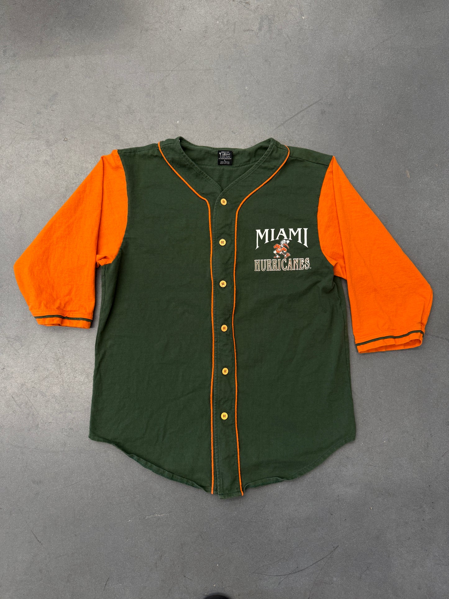 90S MIAMI HURRICANES BUTTON UP COTTON BASEBALL JERSEY (FRONT ROW TAG)