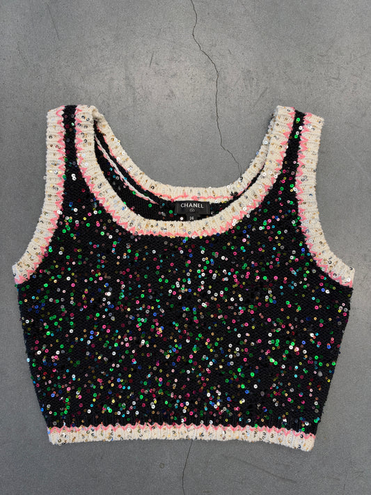 SS23 CHANEL SEQUIN CROPPED KNIT TANK TOP (SIZE FR 36)