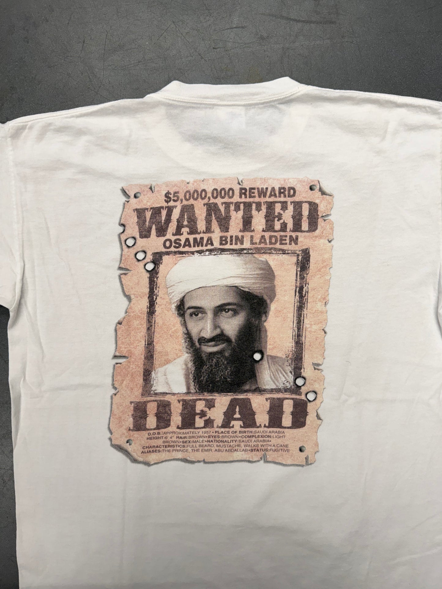 Y2K OSAMA BIN LADEN WANTED DEAD REWARD TEE (ALL SPORT TAG)