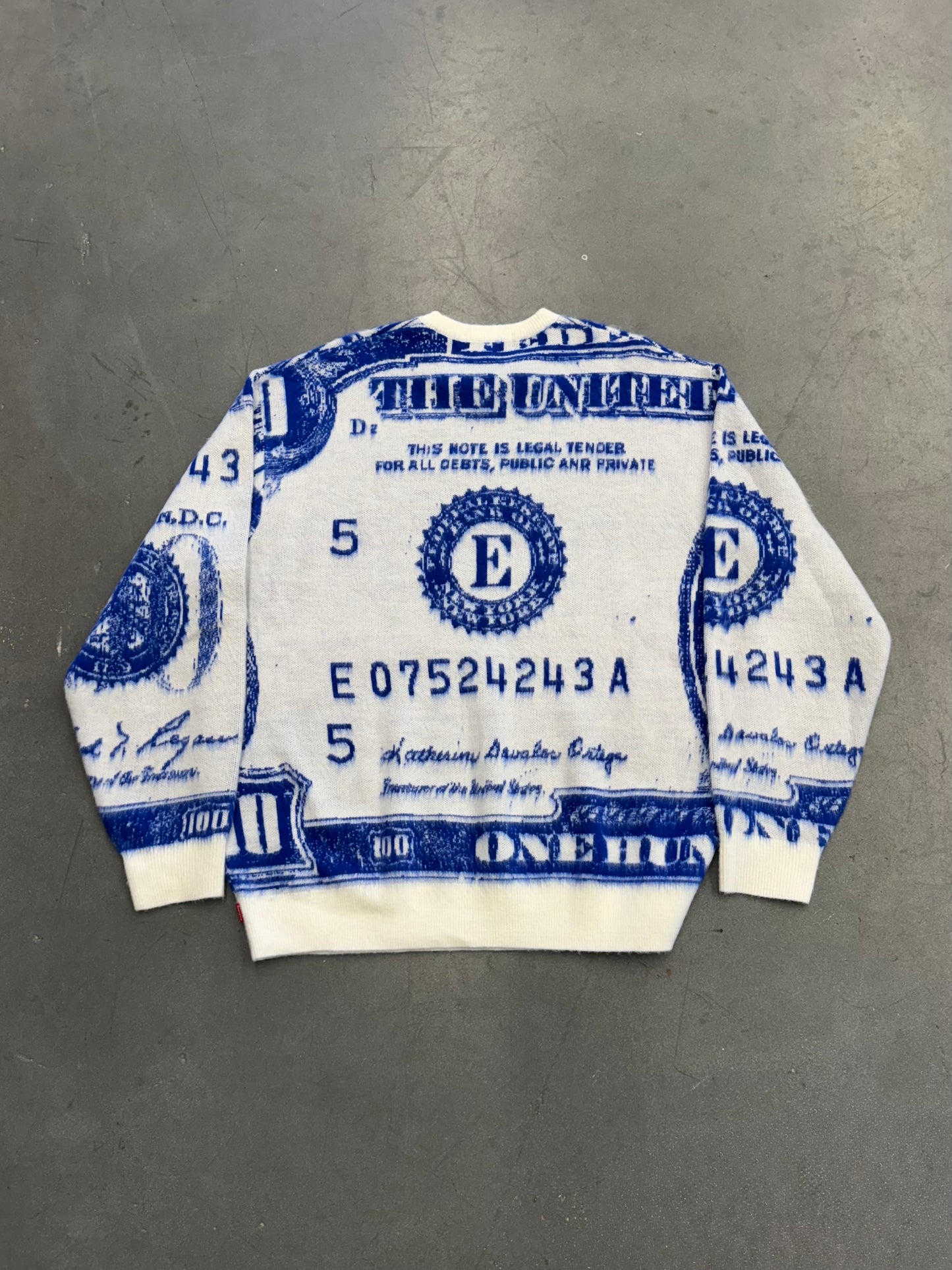SS25 SUPREME MONEY SWEATER - WHITE/BLUE