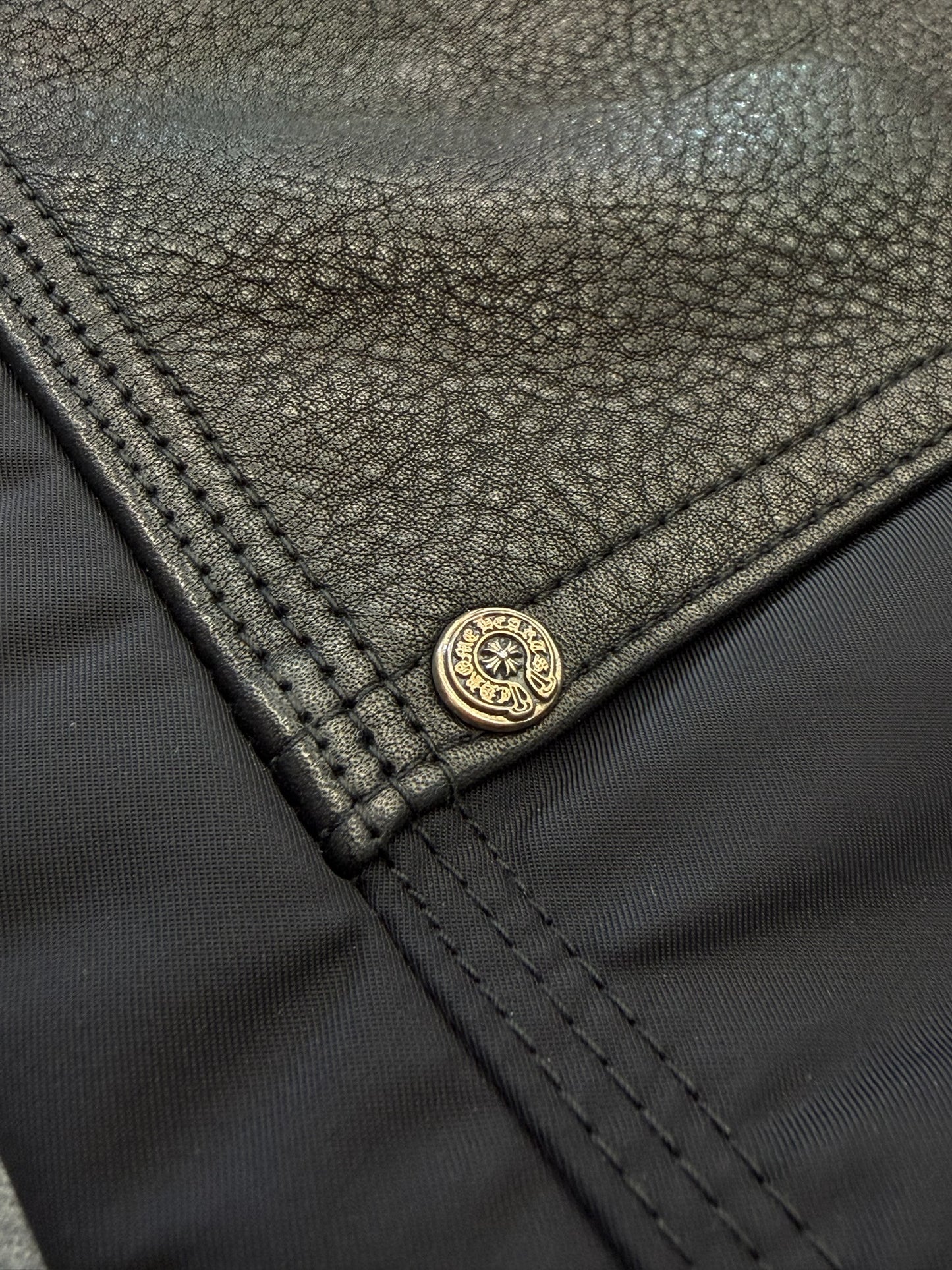 CHROME HEARTS NYLON LEATHER DOUBLE KNEE WIDE CARPENTER PANT - BLACK