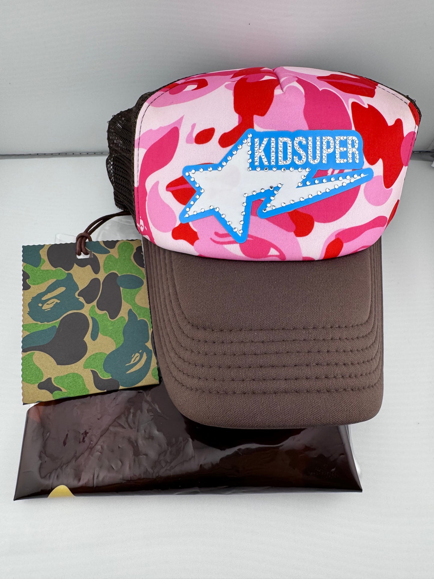 A BATHING APE BAPE X KIDSUPER STA LOGO RHINESTONE TRUCKER CAP (NEW)