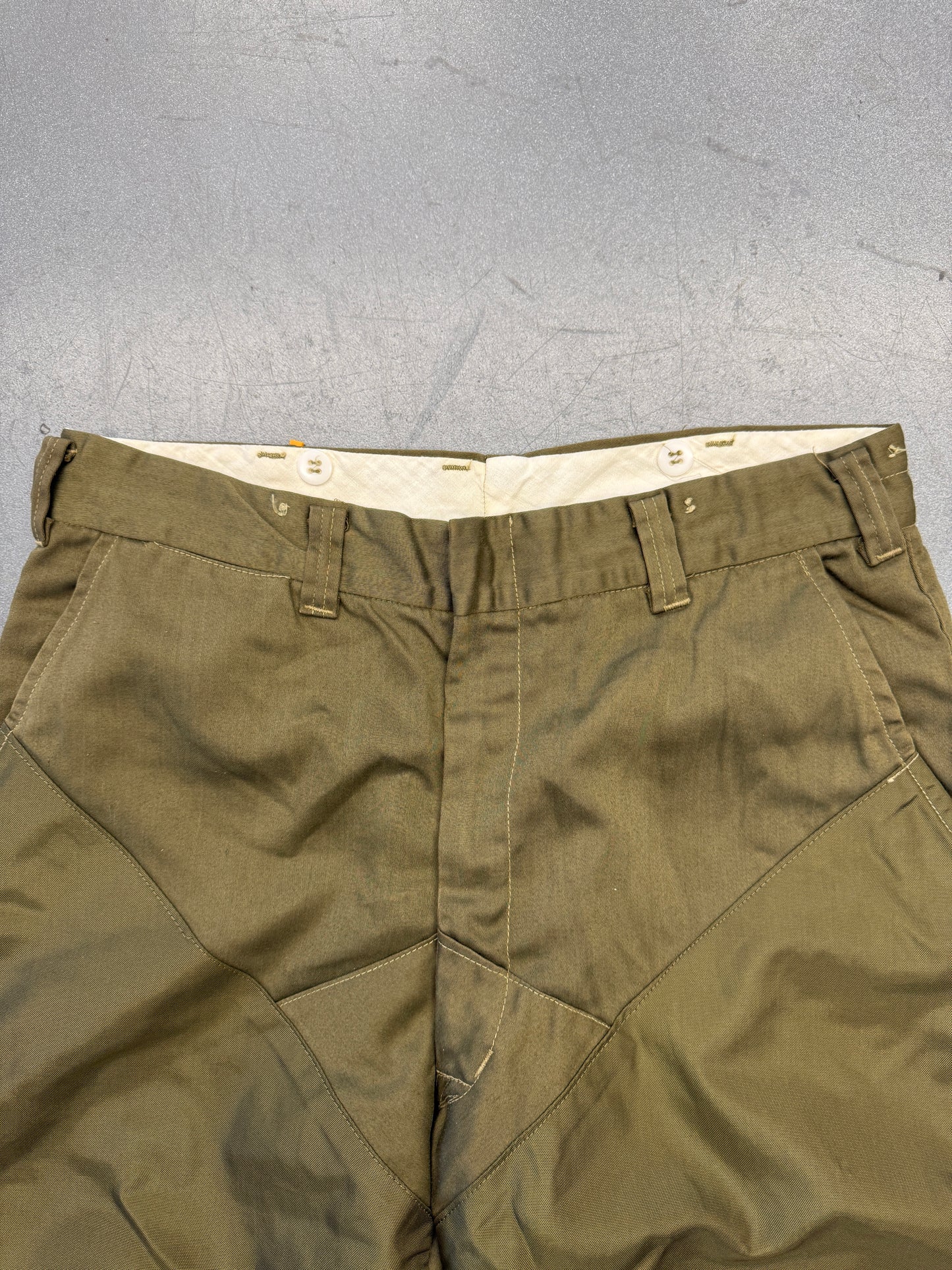 80'S DUXBAK NYLON-KNEE WATER RESISTANT CANVAS PANTS (ARMY GREEN)(34)