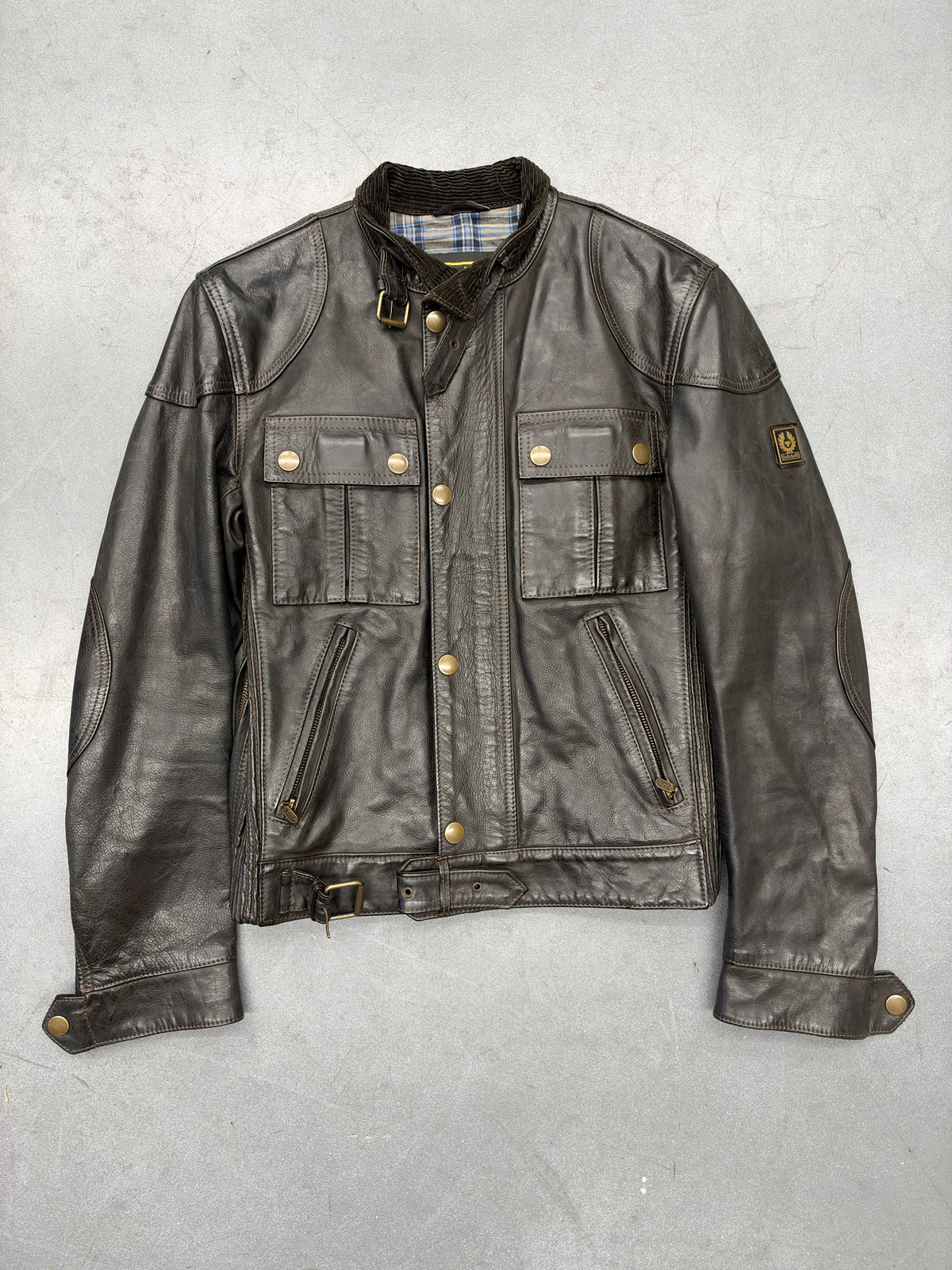 BELSTAFF GOLD LABEL CORDUROY COLAR LEATHER BIKER JACKET