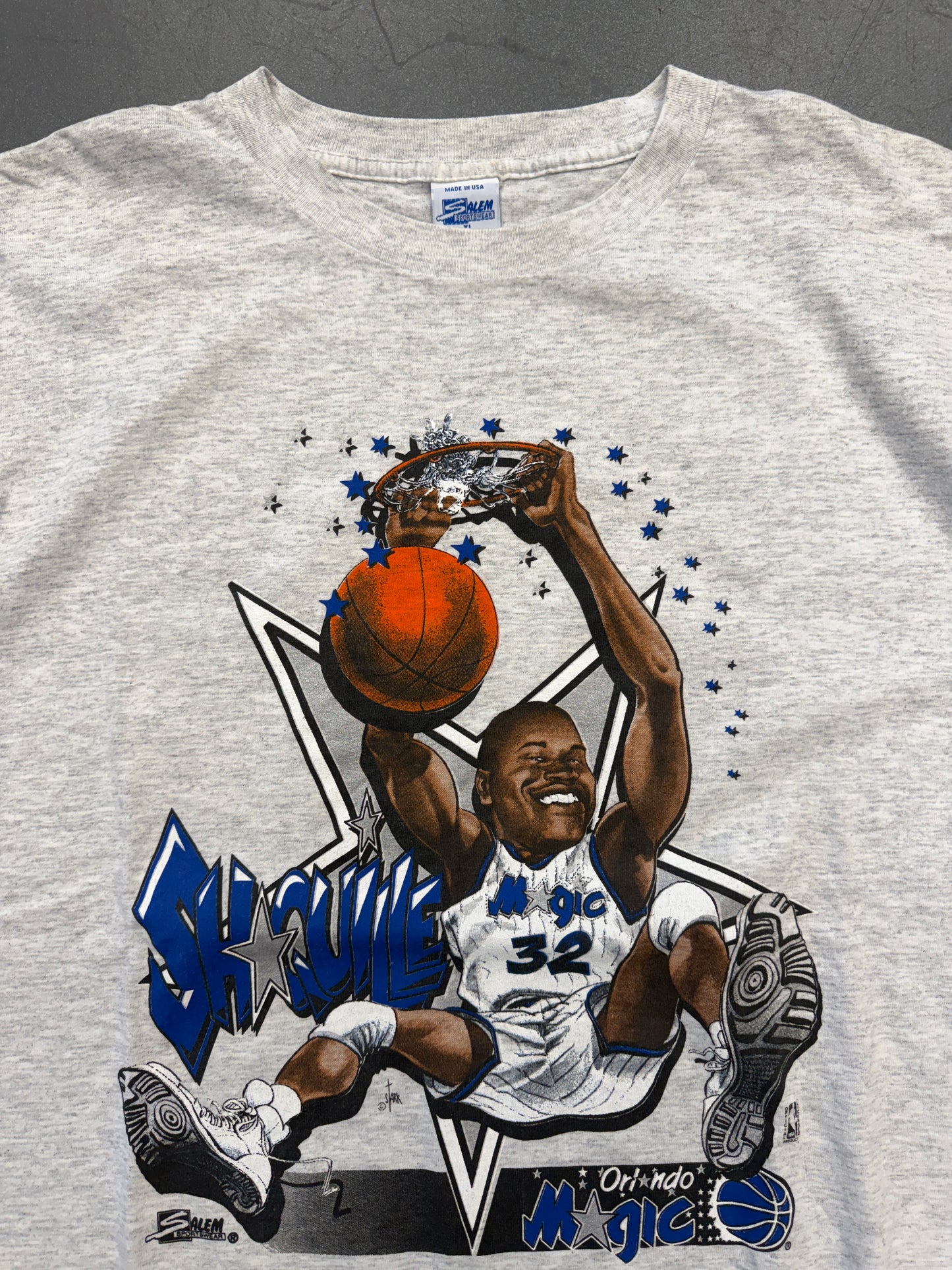 90S SHAQUILLE 0'NEAL ORLANDO MAGIC SLAM DUNK CARICATURE TEE (SALEM SPORTSWEAR TAG)