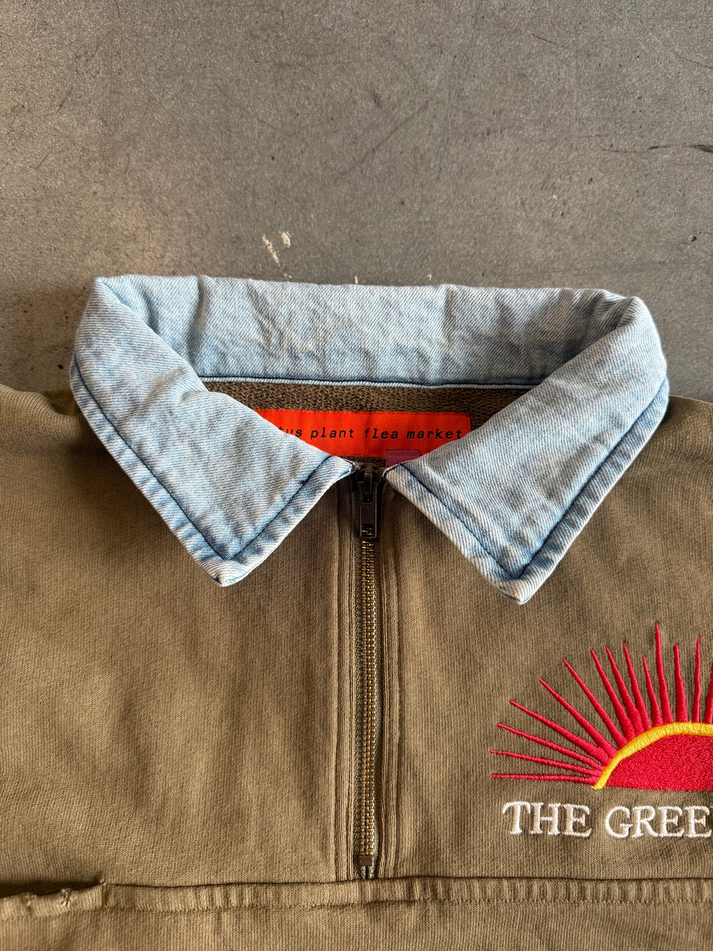 FW22 CACTUS PLANT FLEA MARKET THE GREEN FLASH DENIM COLLARED HALF-ZIP SWEATER