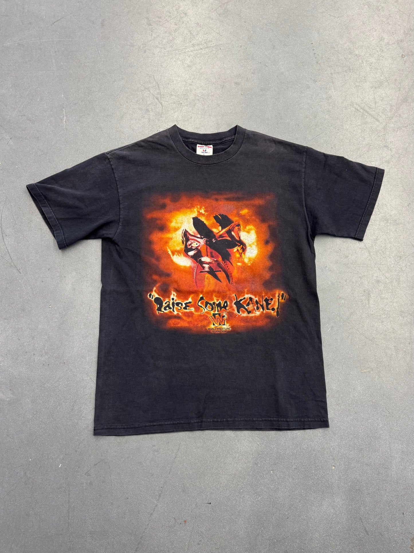 90S WWF "RAISE SOME KANE!" "WELCOME TO HELL!" TEE (SOFTEE TAG)