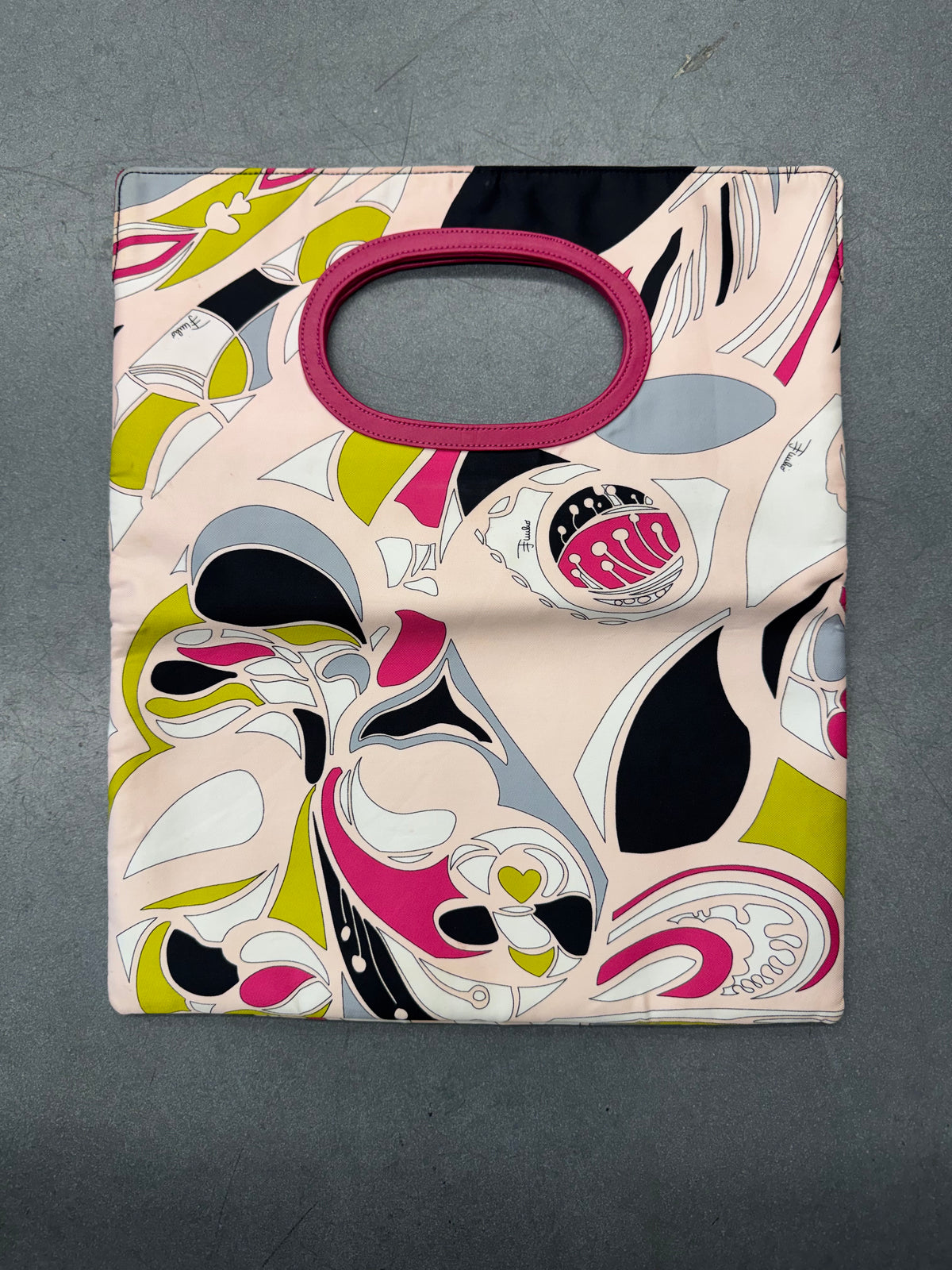 EMILIO PUCCI CANVAS TOP HANDLE POUCH BAG