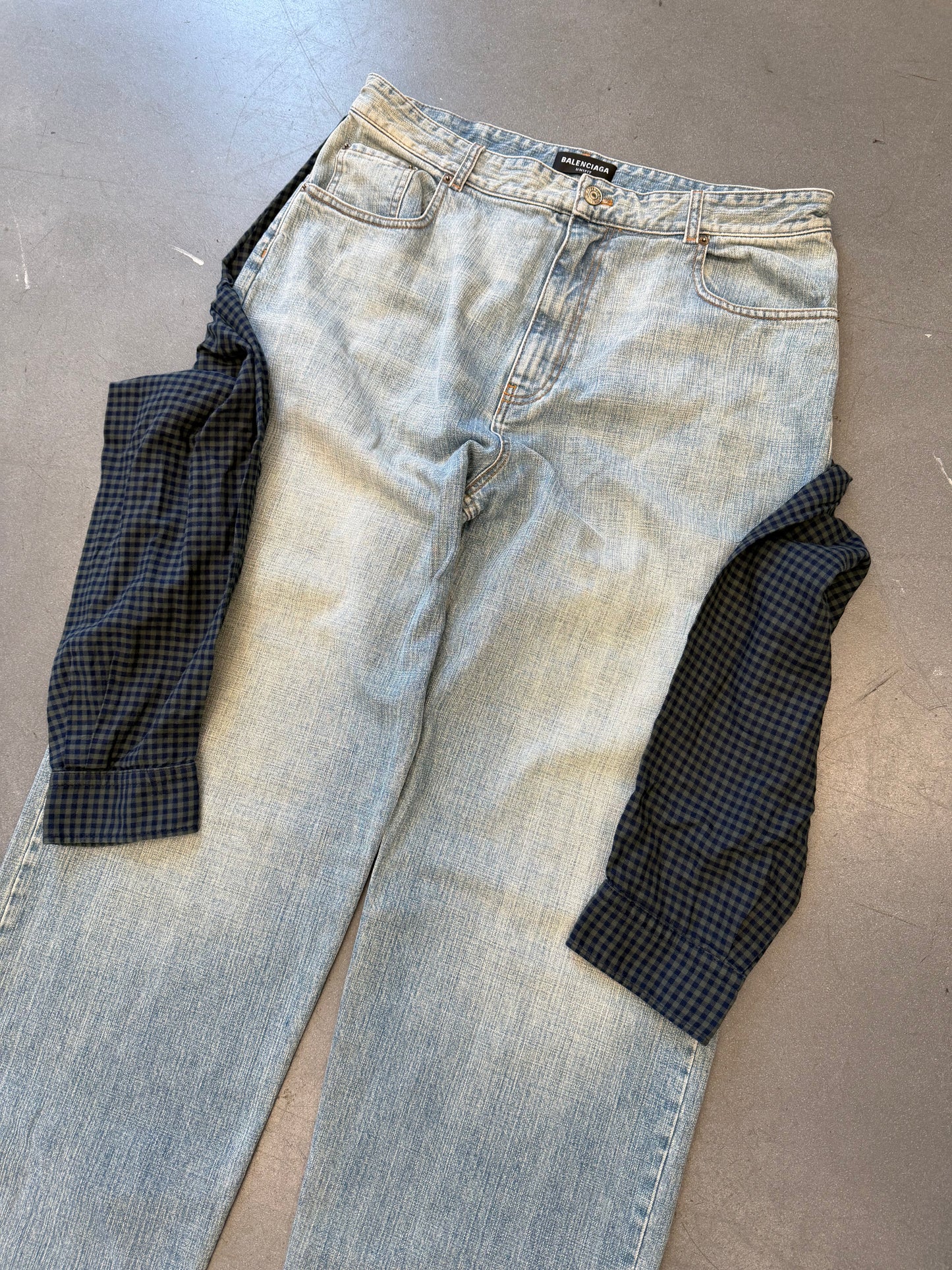 SS21 BALENCIAGA HYBRID FLANNEL SHIRT DENIM JEANS