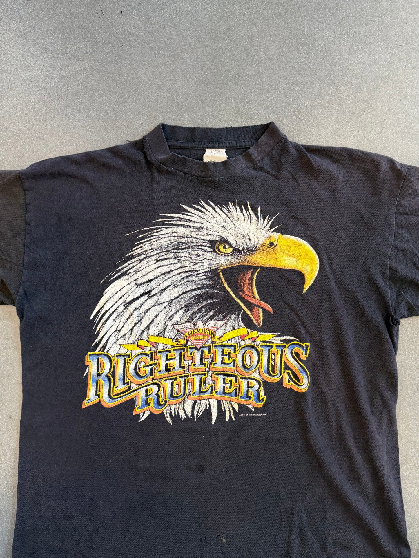 80'S AMERICAN BIKER RIGHTOUS RULER BIKER TEE (FADED TAG)